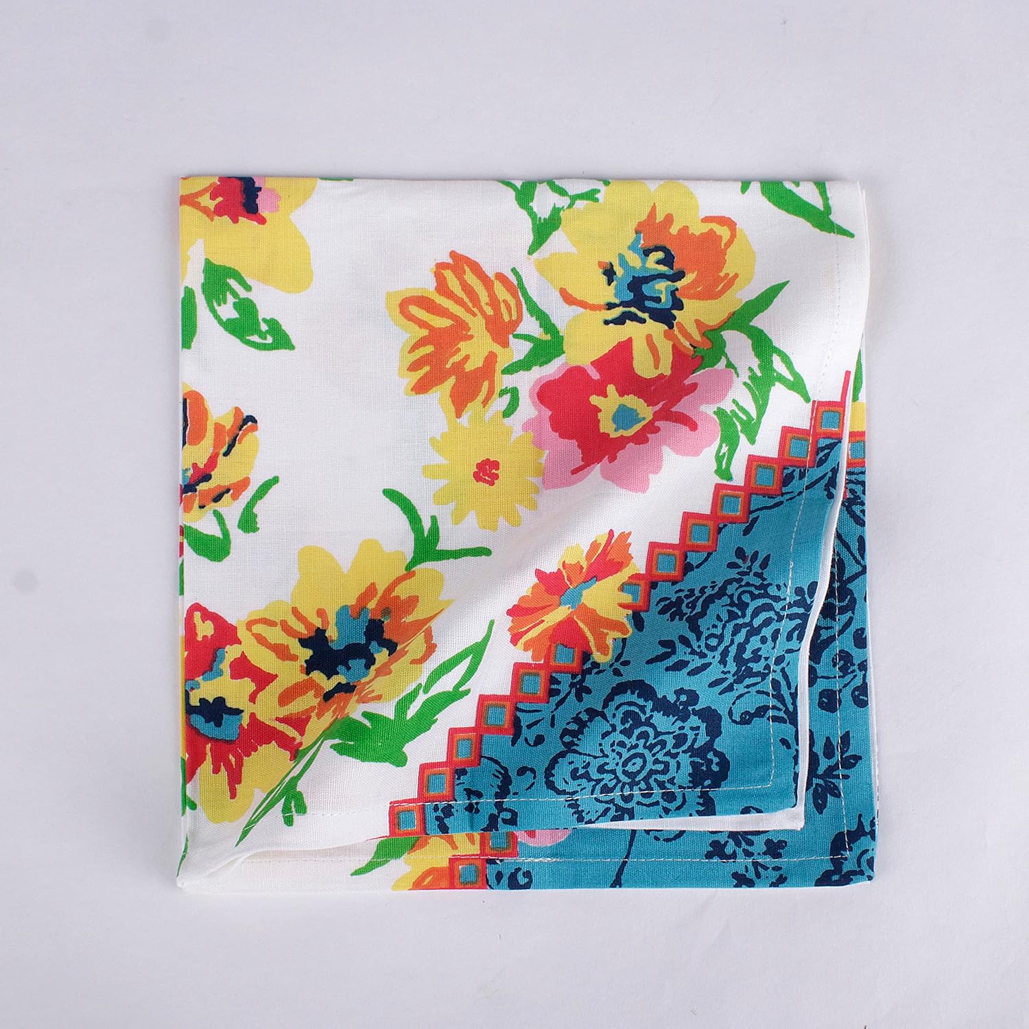 FINGERCRAFT Cloth Napkins Set of 12 Cotton Linen, 20x20 Inch, Bloom Flower | Mitered corner, washable, soft, absorbent