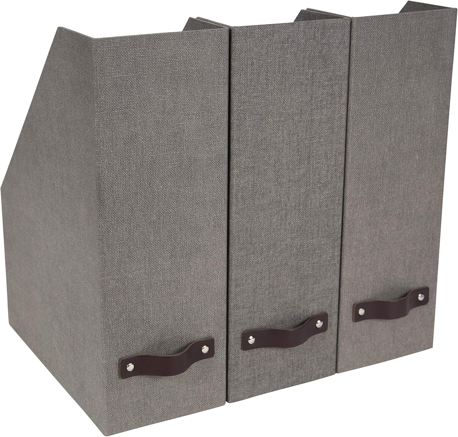 Bigso Box of Sweden Estelle Canvas Fiberboard Upright Magazine Storage Box Organizer for Papers & Catalogs w/Leather