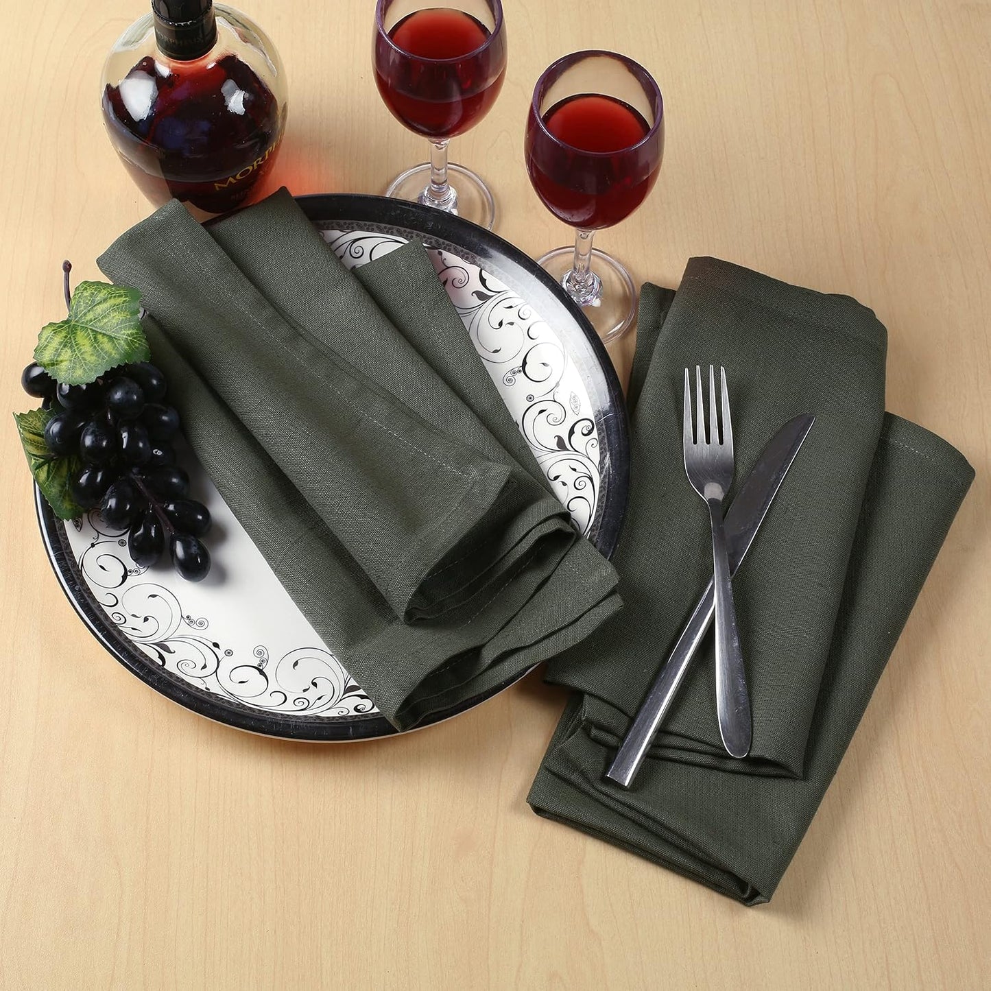 NATURALCRAFT Cloth Napkins Set of 12 Cotton Linen18x18 inch (Olive Green) | Washable Reusable Fabric Soft Durable