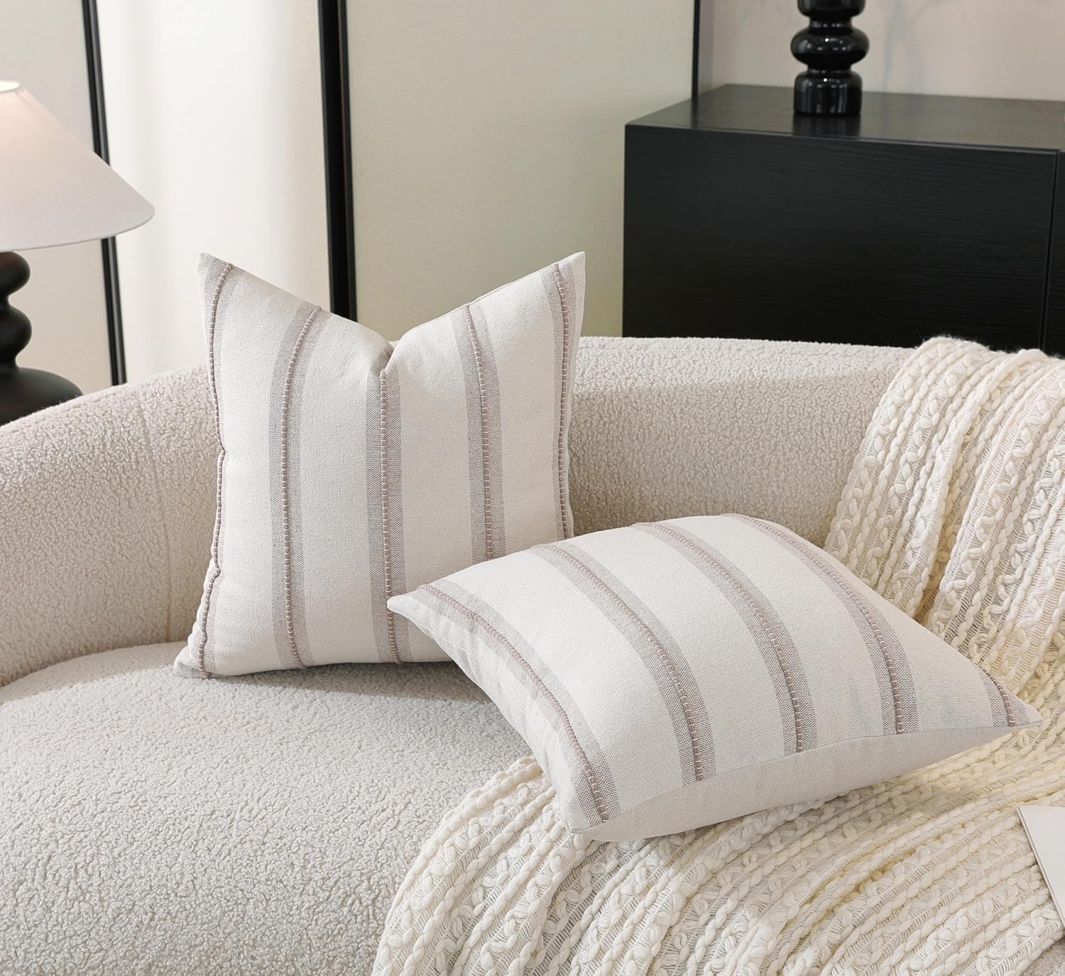 Boho Throw Pillow Covers / Taupe / 18 x 18 / Set of 2