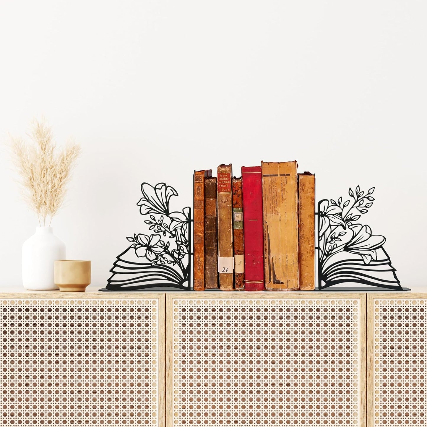 Metal Flower & Book Design Decorative Bookends