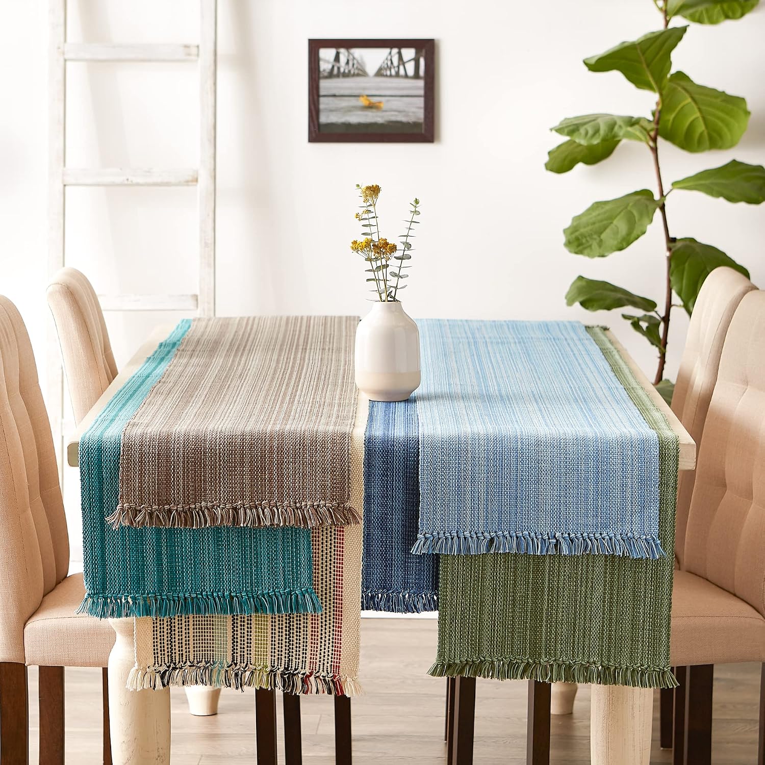 DII Variegated Tabletop Collection, Table Runner, 13x72, Teal