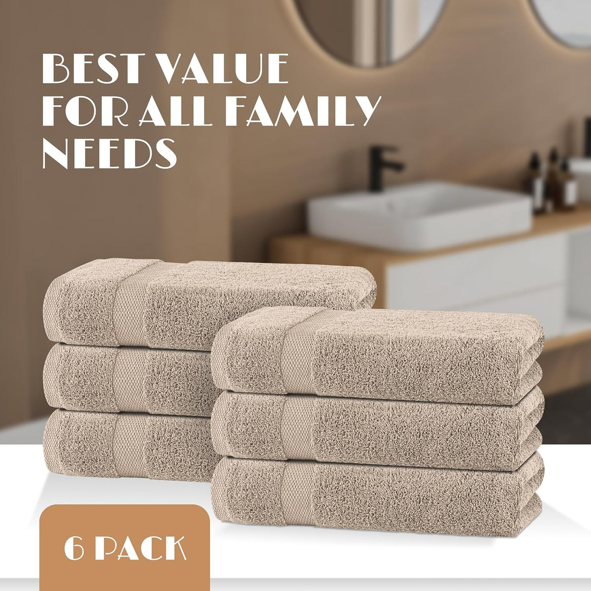 White Classic Wealuxe Taupe Bath Towels 24x50 Inch, Cotton Towel Set for Bathroom, Hotel, Gym, Spa, Soft Extra
