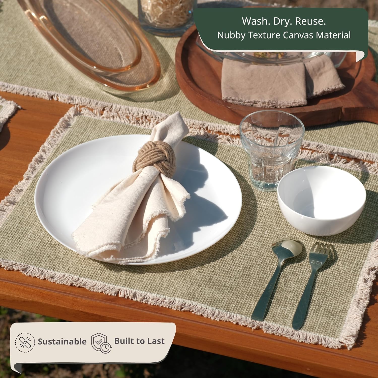 Hausattire Cotton Frayed Placemats Set of 6 Dining Table 13x19 Inch | Farmhouse Boho Washable Easter Placemat for