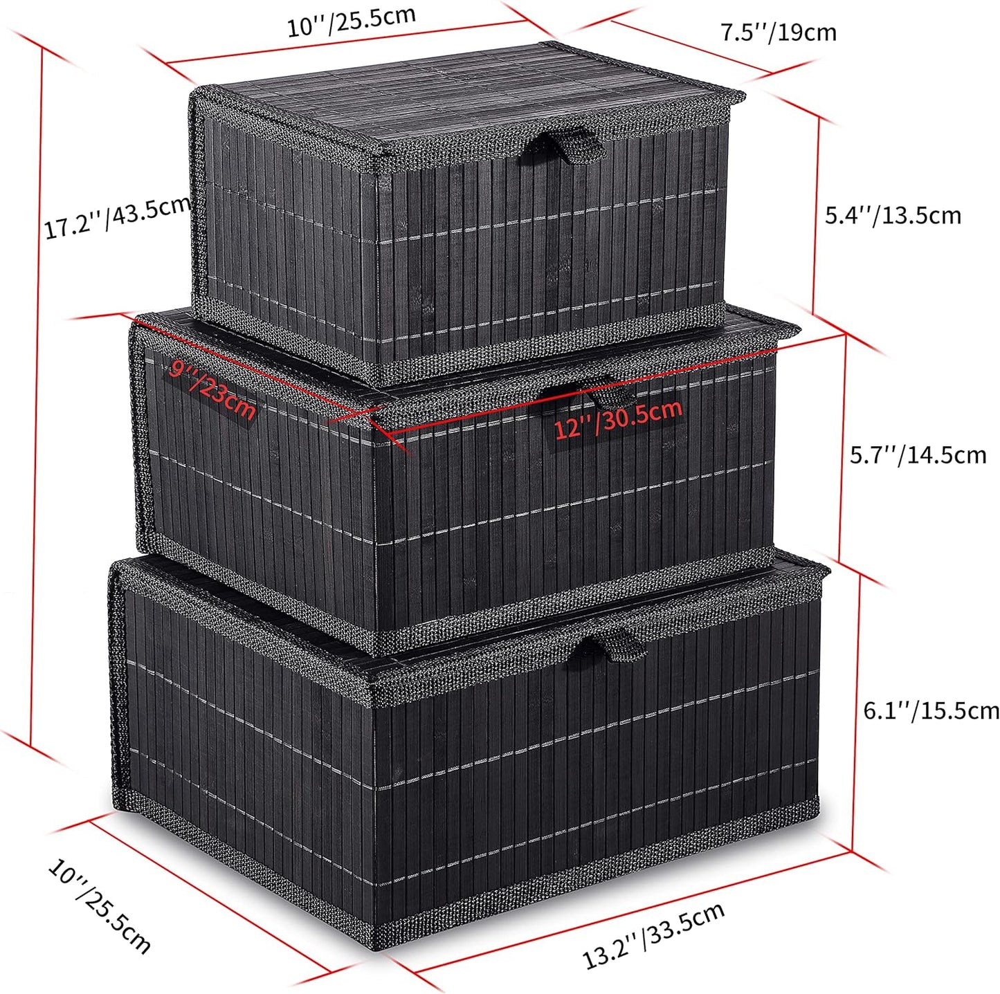 Woven Lined Storage Basket / Pure Black / Set of 3
