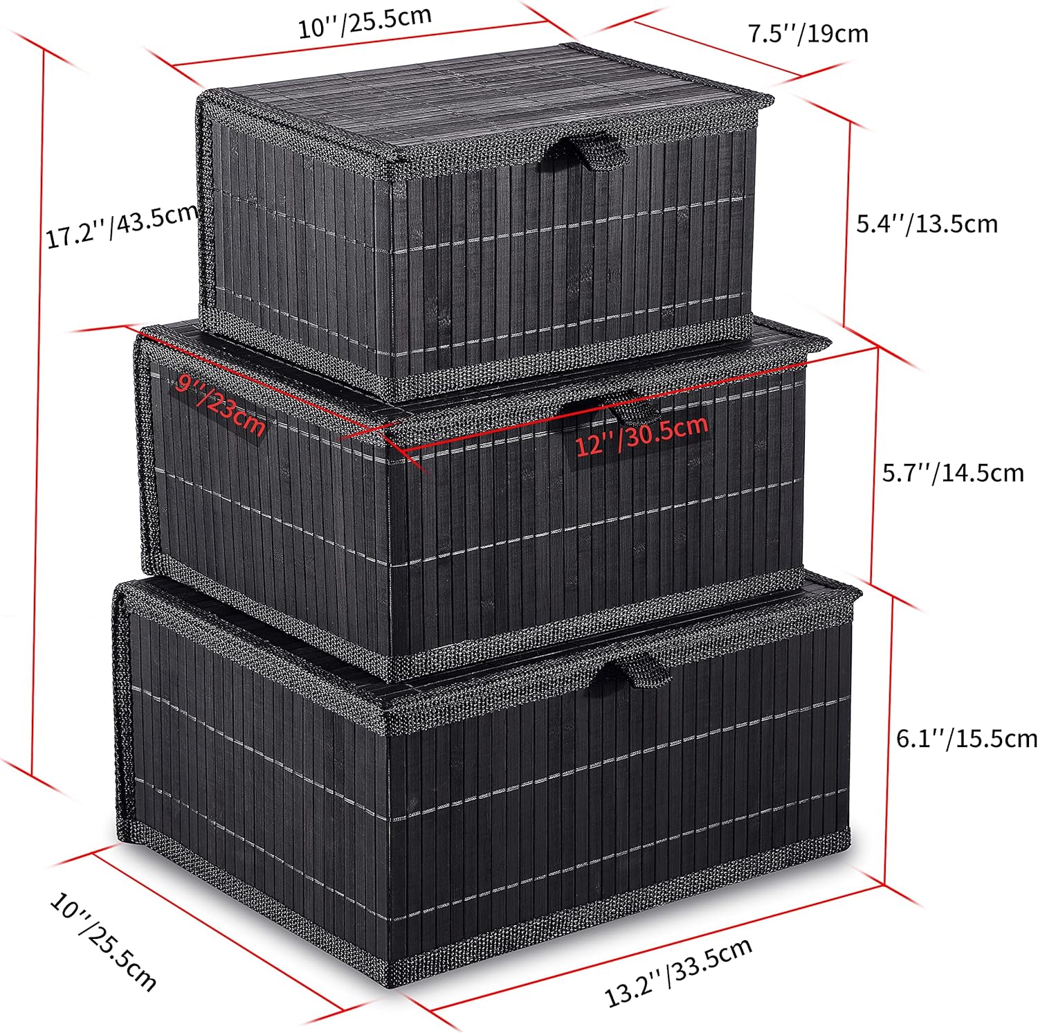 Woven Lined Storage Basket / Pure Black / Set of 3