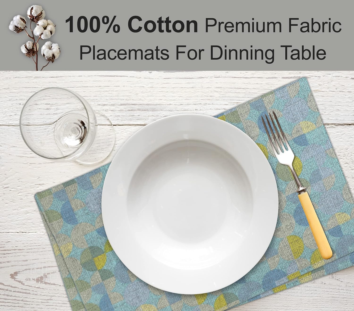Ruvanti Placemats Set of 6, 100% Cotton Place Mats of 13"x19" – Quarterly | Heat, Stain resistant, Washable, Non-Slip