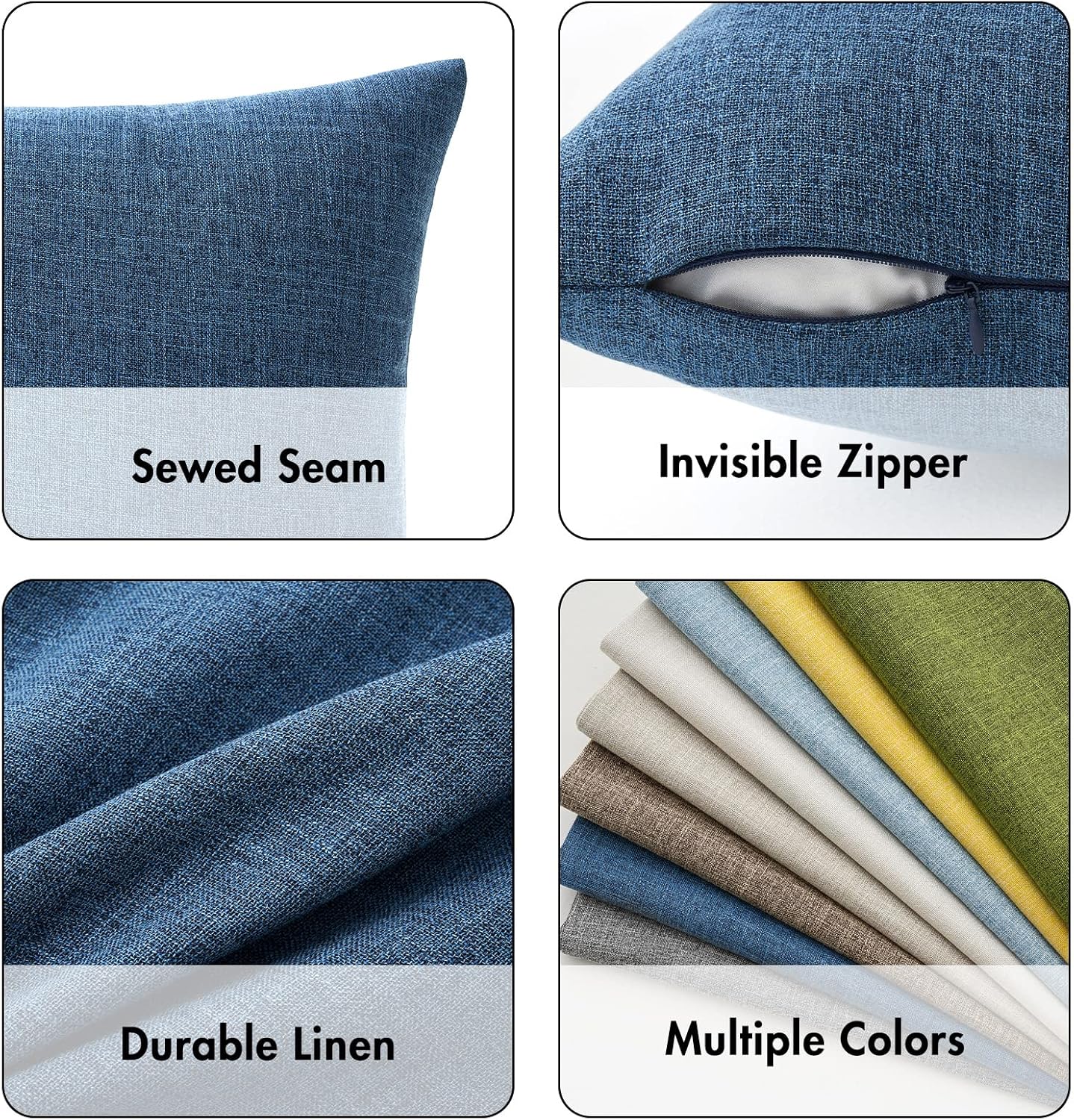 Decorative Linen Burlap Coastal Pillow Covers Farmhouse Accent / 18 x 18 / Blue / Set of 2
