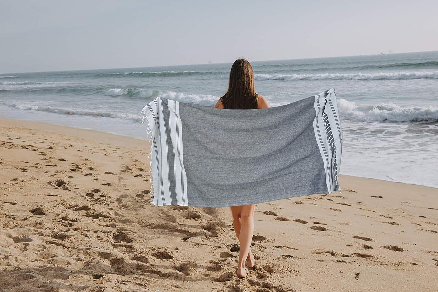 GLAMBURG Peshtemal Turkish Towel Cotton Beach Towels Oversized 36x71 Set of 4, Cotton Beach Towels for Adults, Soft