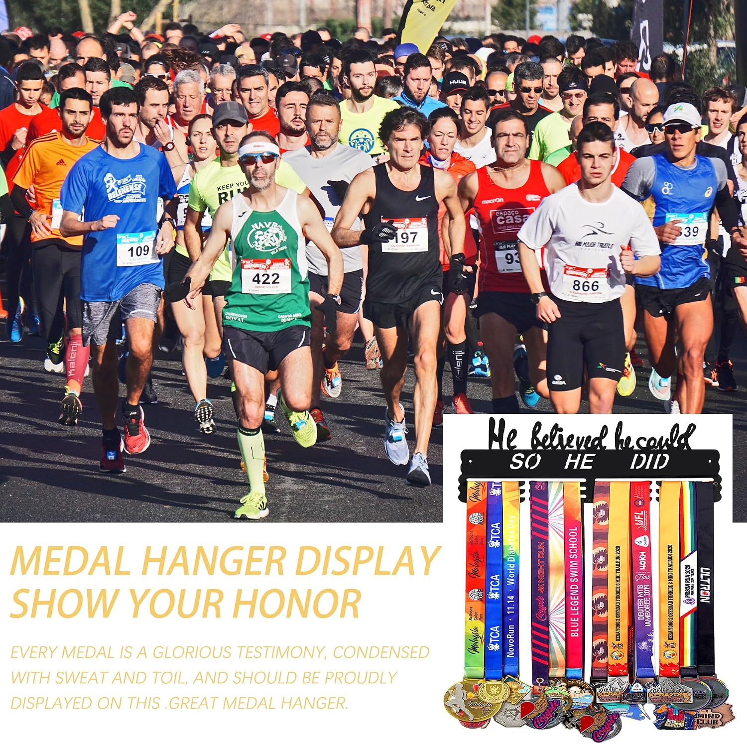 Goutoports Medal Hanger Display Rack - Personalized Award Ribbon Organizer for Sports Race Runner Gymnastics Plaques