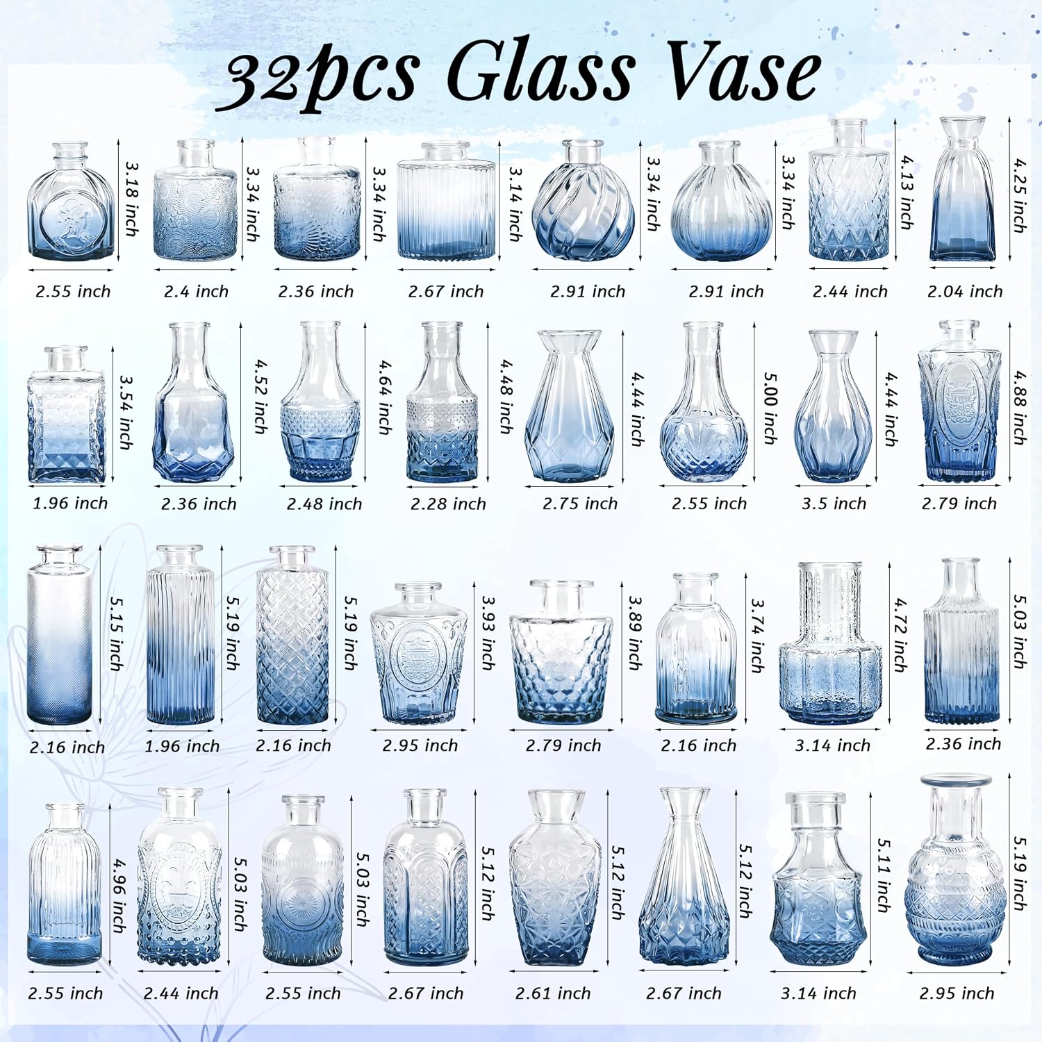 Glass Bud Vases Small Flower Vases for Rustic Wedding Centerpieces Table / Blue / Set of 32