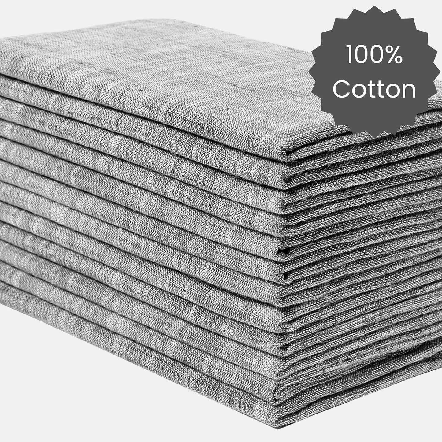 12 Pack Farmhouse Style Slub Textured 18x18 Cloth Dinner Napkins, 100% Cotton for Everyday Use and Events - Soft and