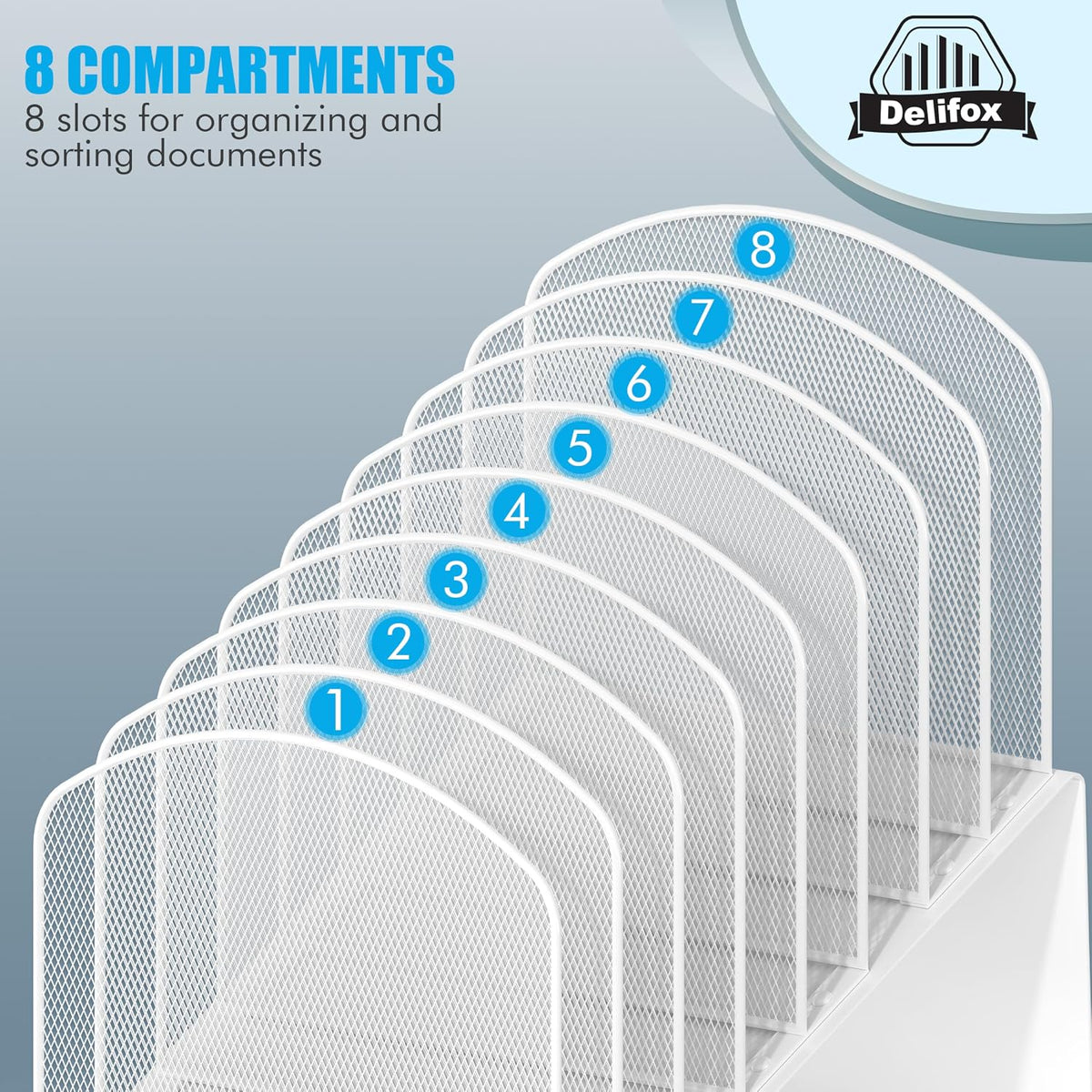 Inclined Desk File Organizer, 8-Section Upright Desk Organizer Standing File Sorter for Office Classroom Desktop