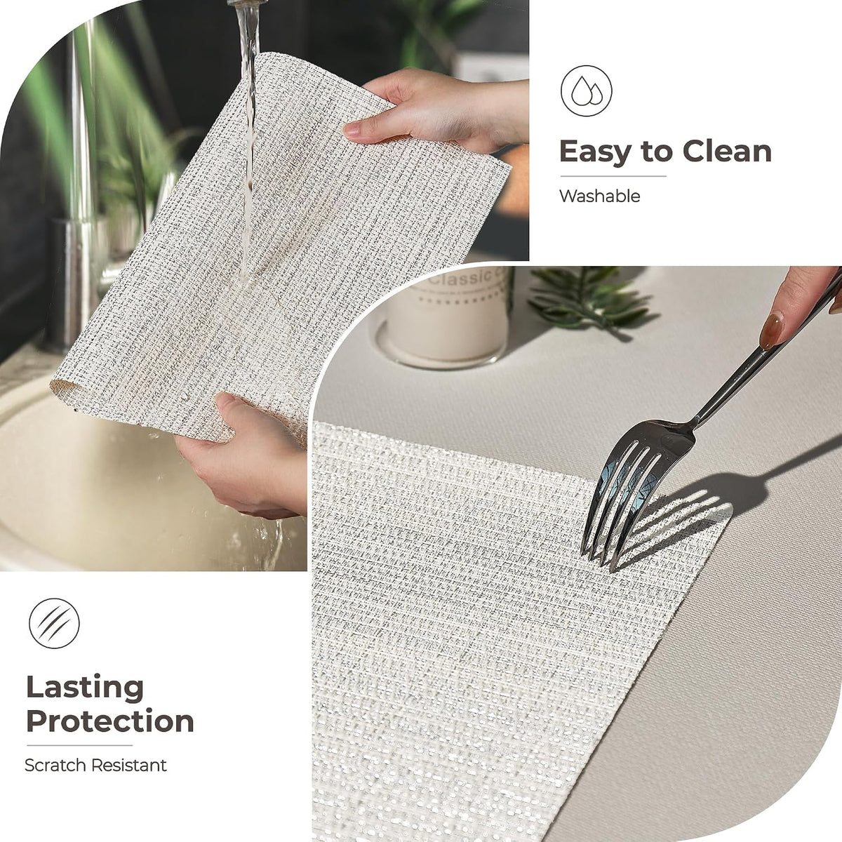 Leetaltree Woven Vinyl Placemats Set of 24,White and Silver | High Density，Stain Resistant, Easy to Clean, Washable