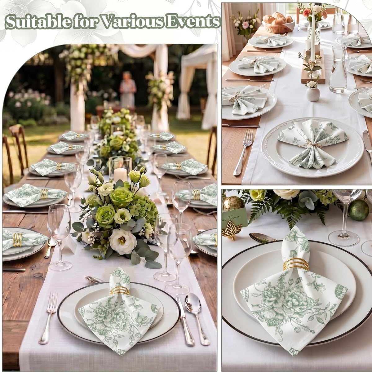 12 Pcs Floral Cloth Napkins 6 Patterns Washable Dinner Tea Party Napkins Reusable Plant Flowers Square Napkin Cotton