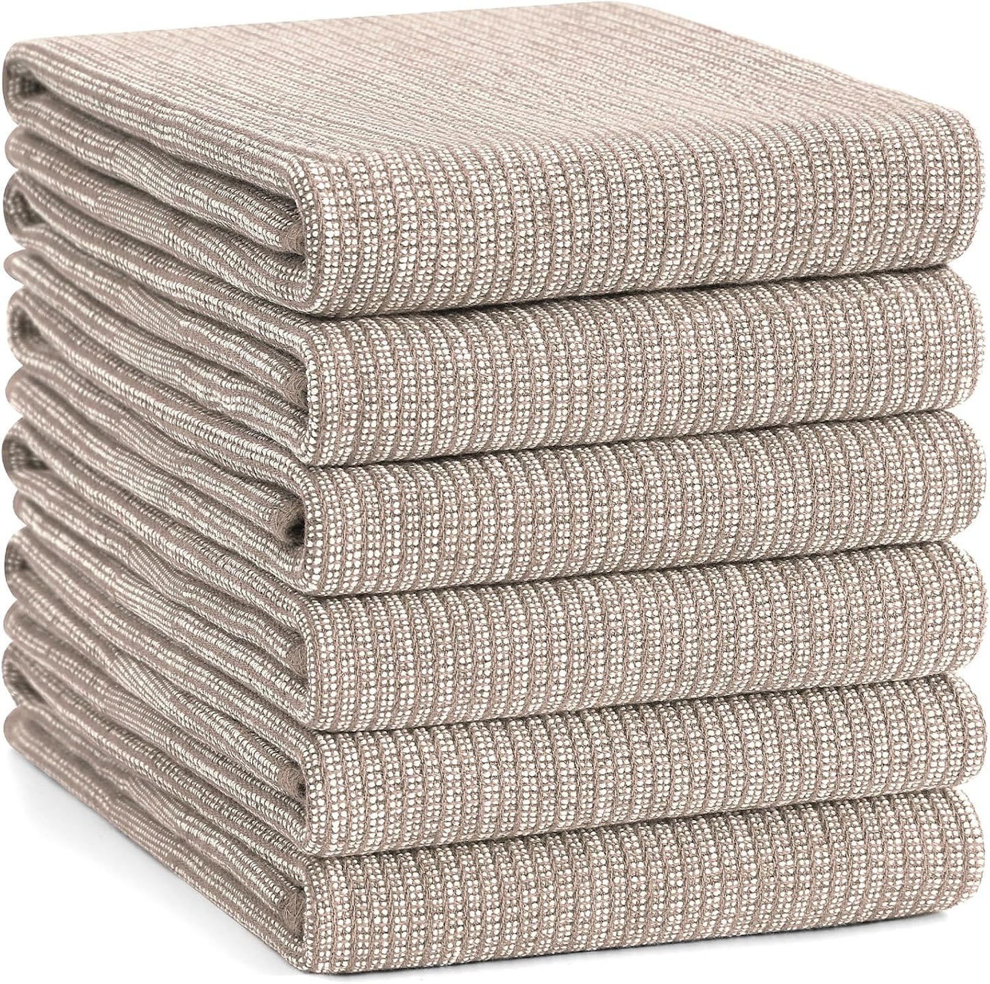 Homaxy 380 GSM Cotton Premium Kitchen Towels 6 Pack, 18"x 28", Khaki | Flat and Terry Dish Towels, Highly Absorbent Tea