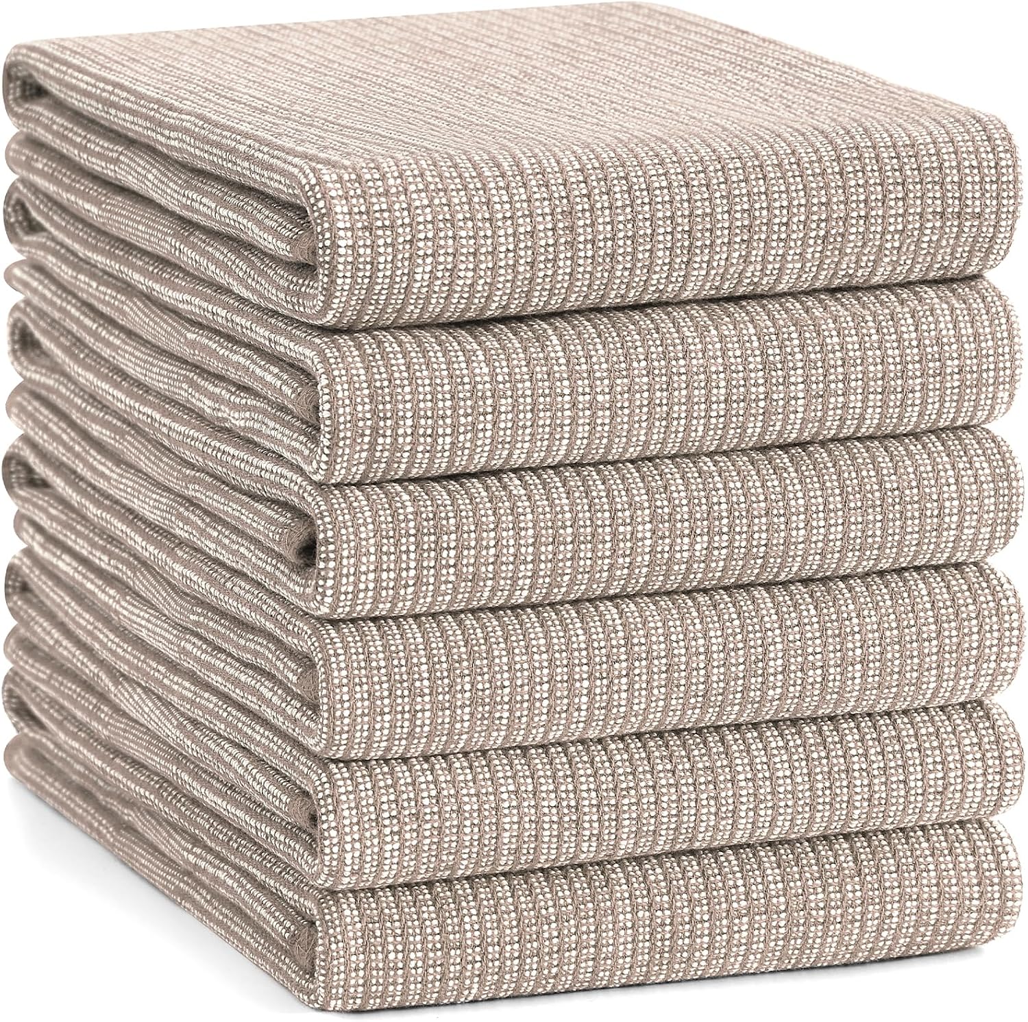 Homaxy 380 GSM Cotton Premium Kitchen Towels 6 Pack, 18"x 28", Khaki | Flat and Terry Dish Towels, Highly Absorbent Tea