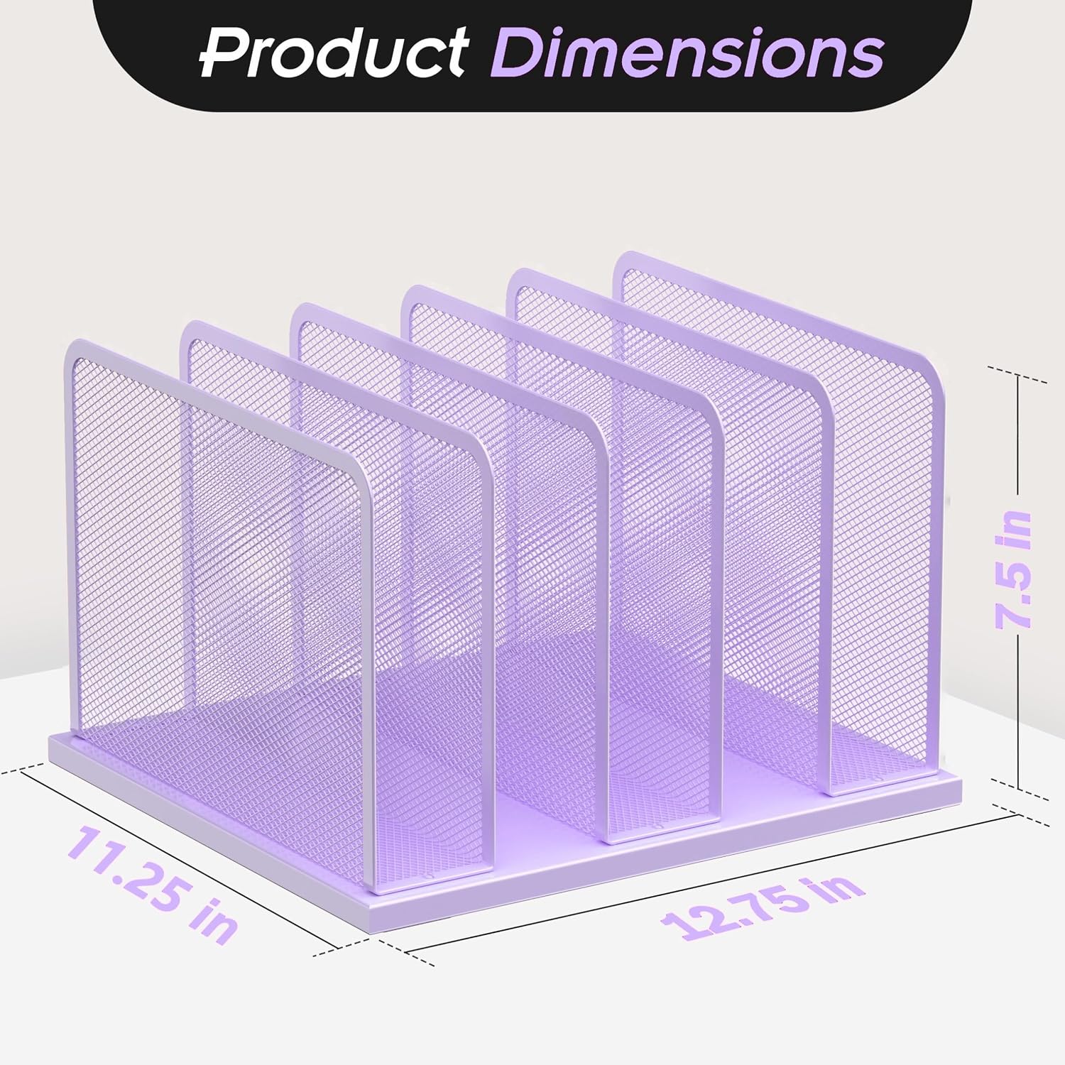 Kuntine.B 5-Section Upright Desk File Organizer Purple 1 Pack | Vertical, Mesh, Metal, Assembly, Stability, Sturdiness