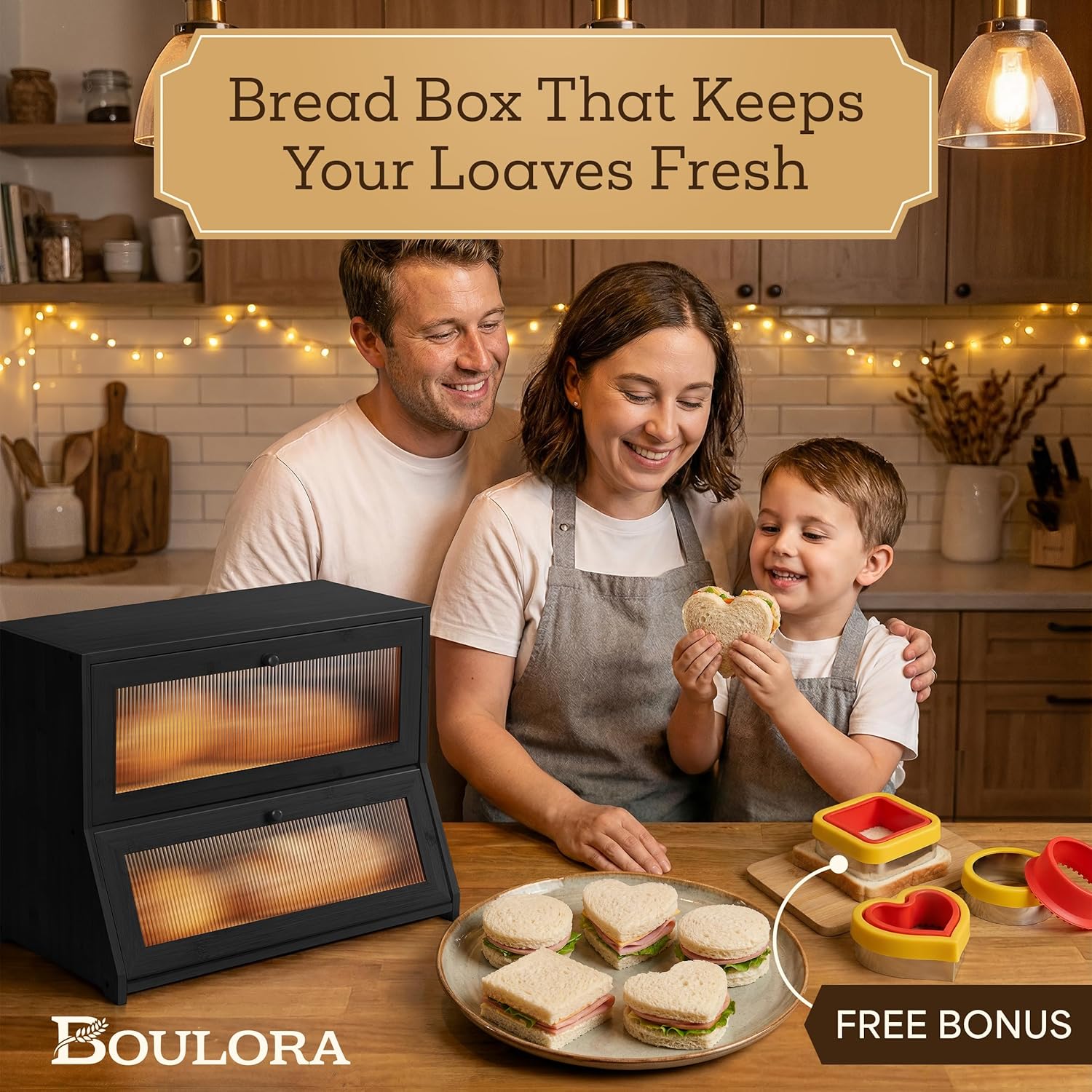 Large Bread Box for Kitchen Countertop - Black Bread Box, Bamboo Breadbox & Wooden Bread Boxes | Vintage Countertop