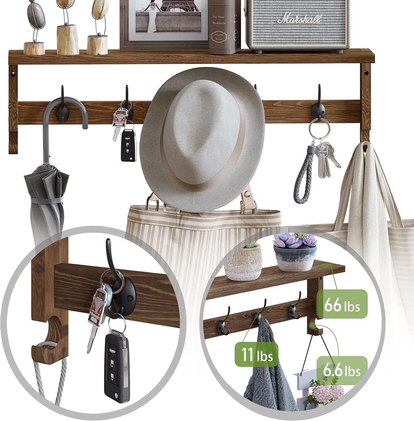 AMBIRD Coat Rack Wall Mount with Shelf, 28.9 Inches Coat Hooks Wall Mounted with 5 Hooks, Wall Hat Hooks for Hanging in
