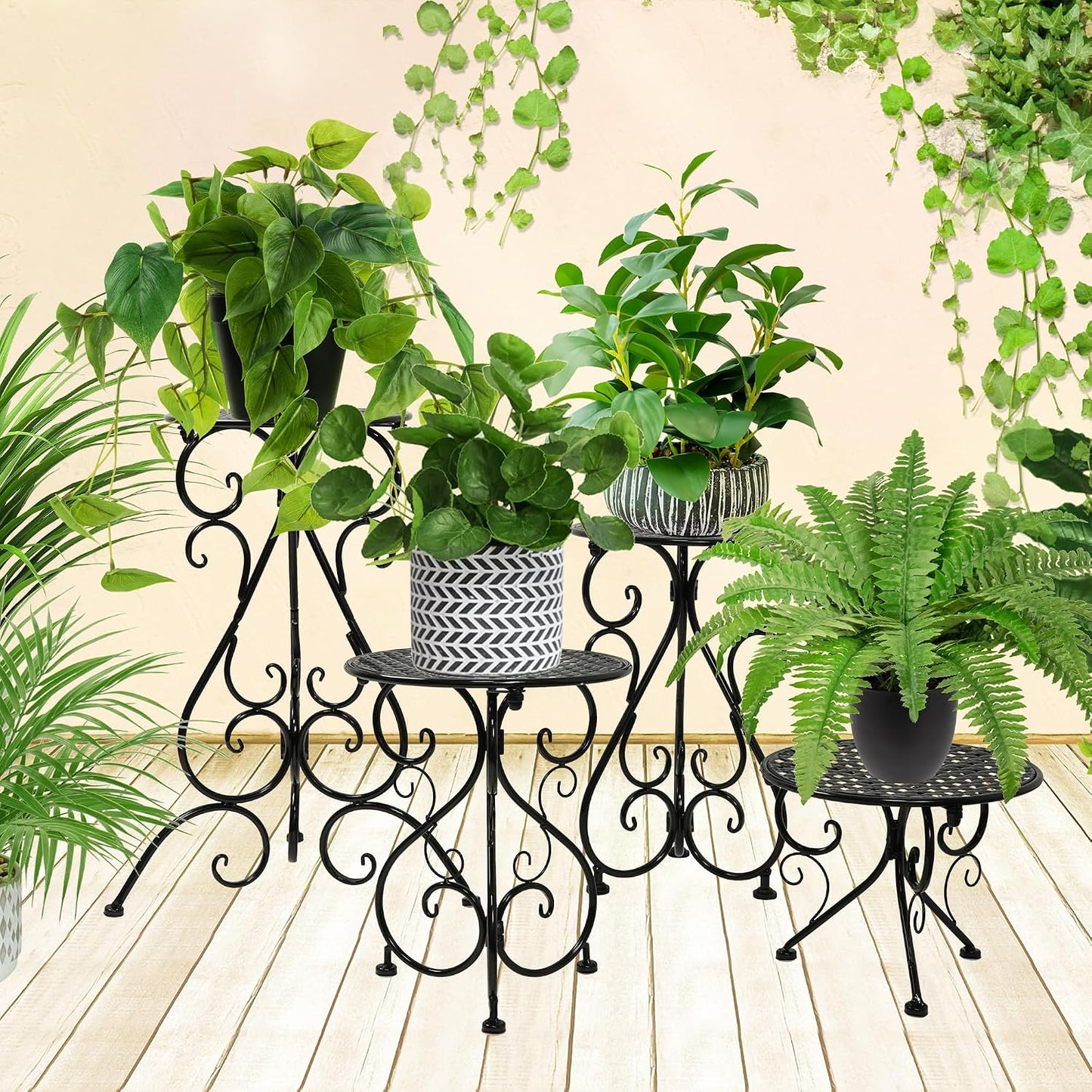 NAKUPE 4-Pack Metal Plant Stand for Indoor Outdoor, Heavy Duty Flower Pot Stands for Multiple Plants, Rustproof Iron