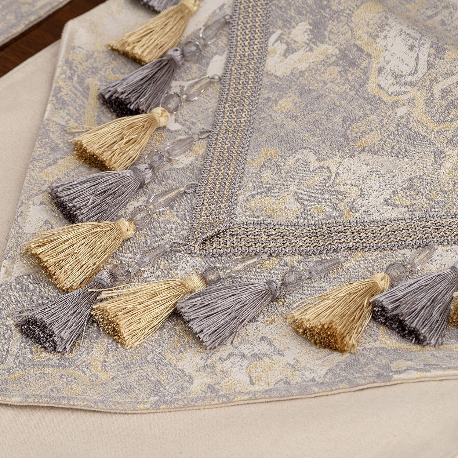 Loom and Mill Luxury Elegant Damask Table Runner 108 inches Long, Beige | Jacquard Table Runners with Handmade