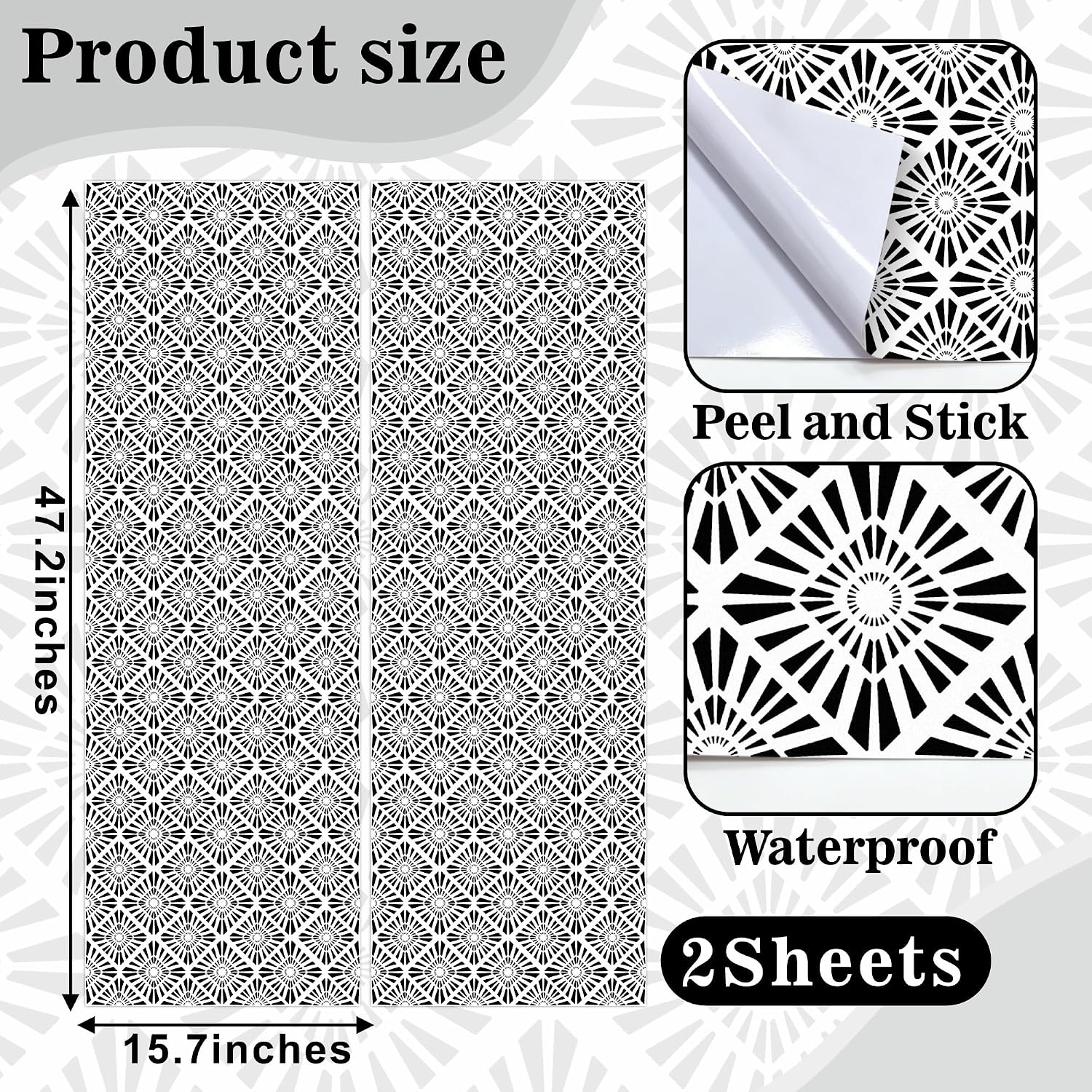 Diamond Wallpaper 2 Sheets Removable Peel and Stick Geometric Pattern / Black / 15.7 x 35.4