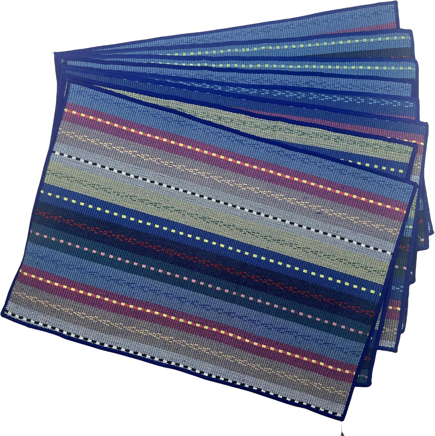 WAZAIGUR Hand Woven Cotton Placemats Set of 8, Blue | Indoor/Outdoor, Fabric, Non Slip, Colorful Place Mats Braided