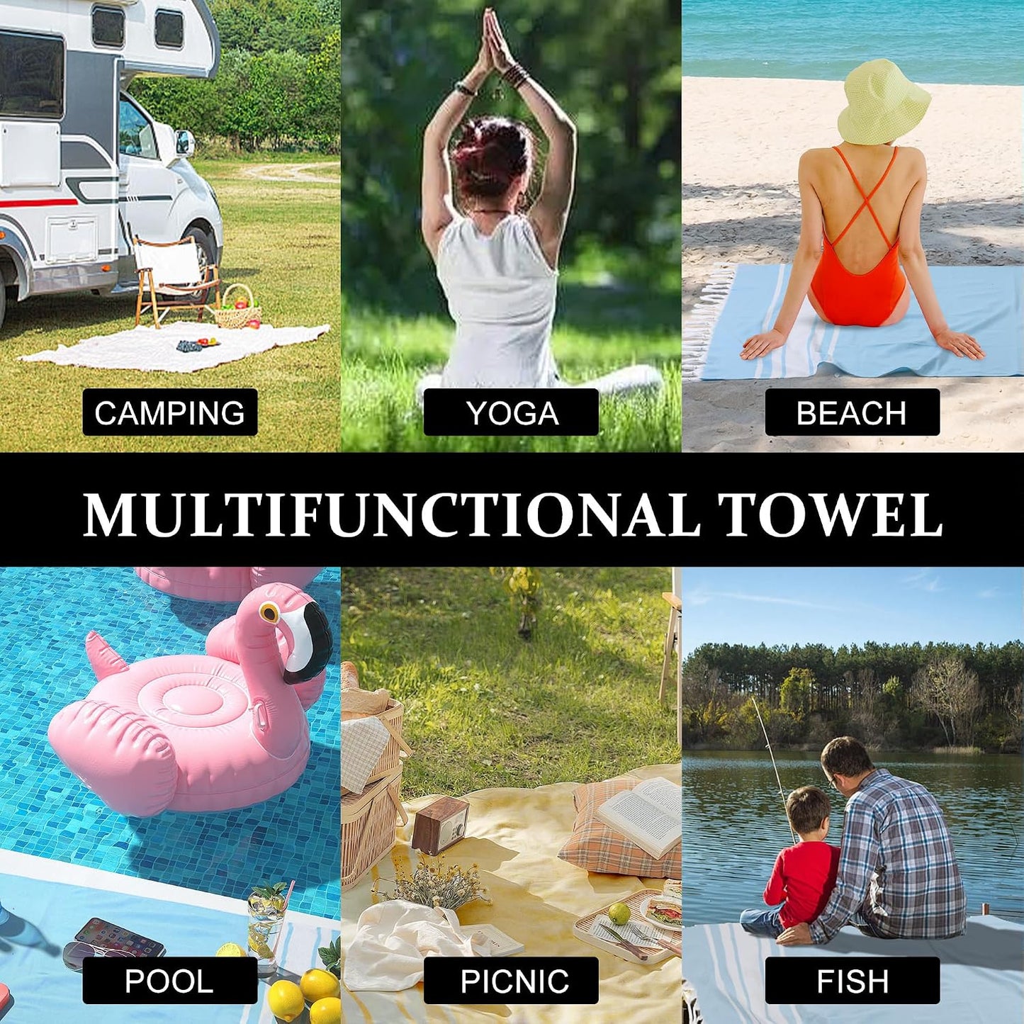 6 Pack Turkish Striped Beach Towels Bulk Oversized 39"x71" Large Bath and Pool Set Quick Dry Lightweight Travel Towel