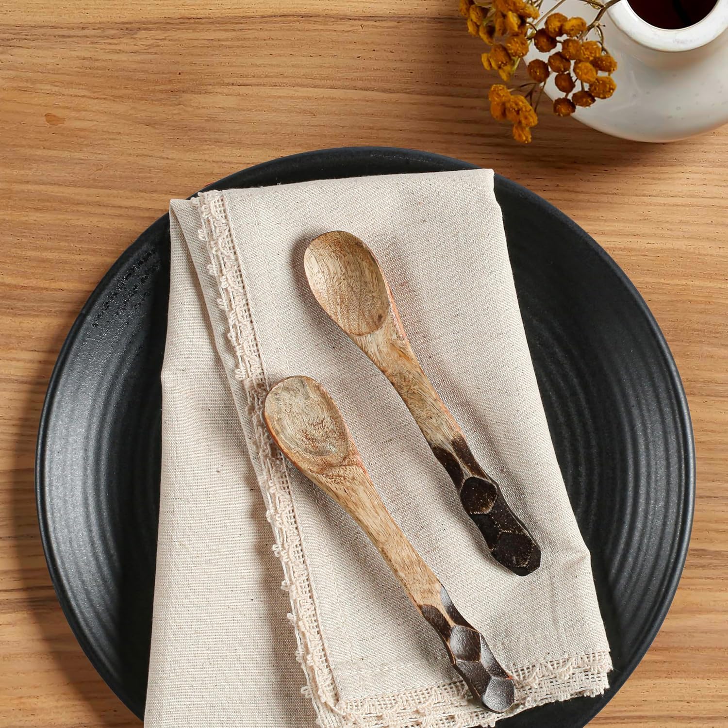 Homebia Design Cotton Linen Lace Napkins Set of 12, 18x18 Natural Blend | 85% cotton, 15% linen blend napkins with lace