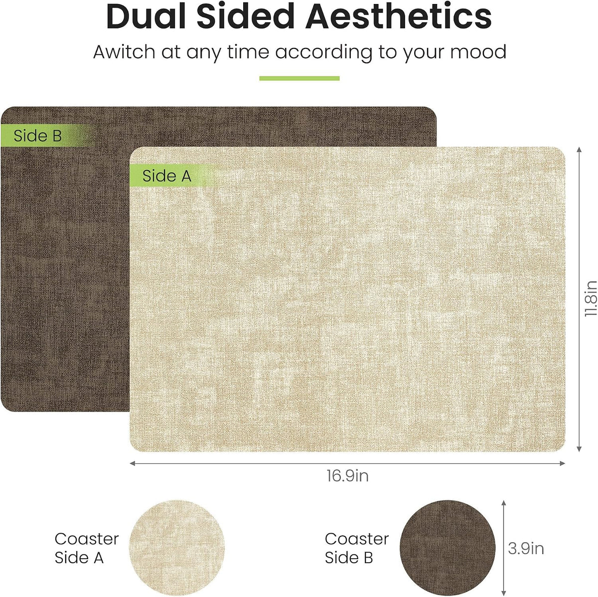 Fyvva Placemats Set of 6 Wipeable Reversible Faux Leather with Coasters | Waterproof, Non-Slip Rectangular Table Mats