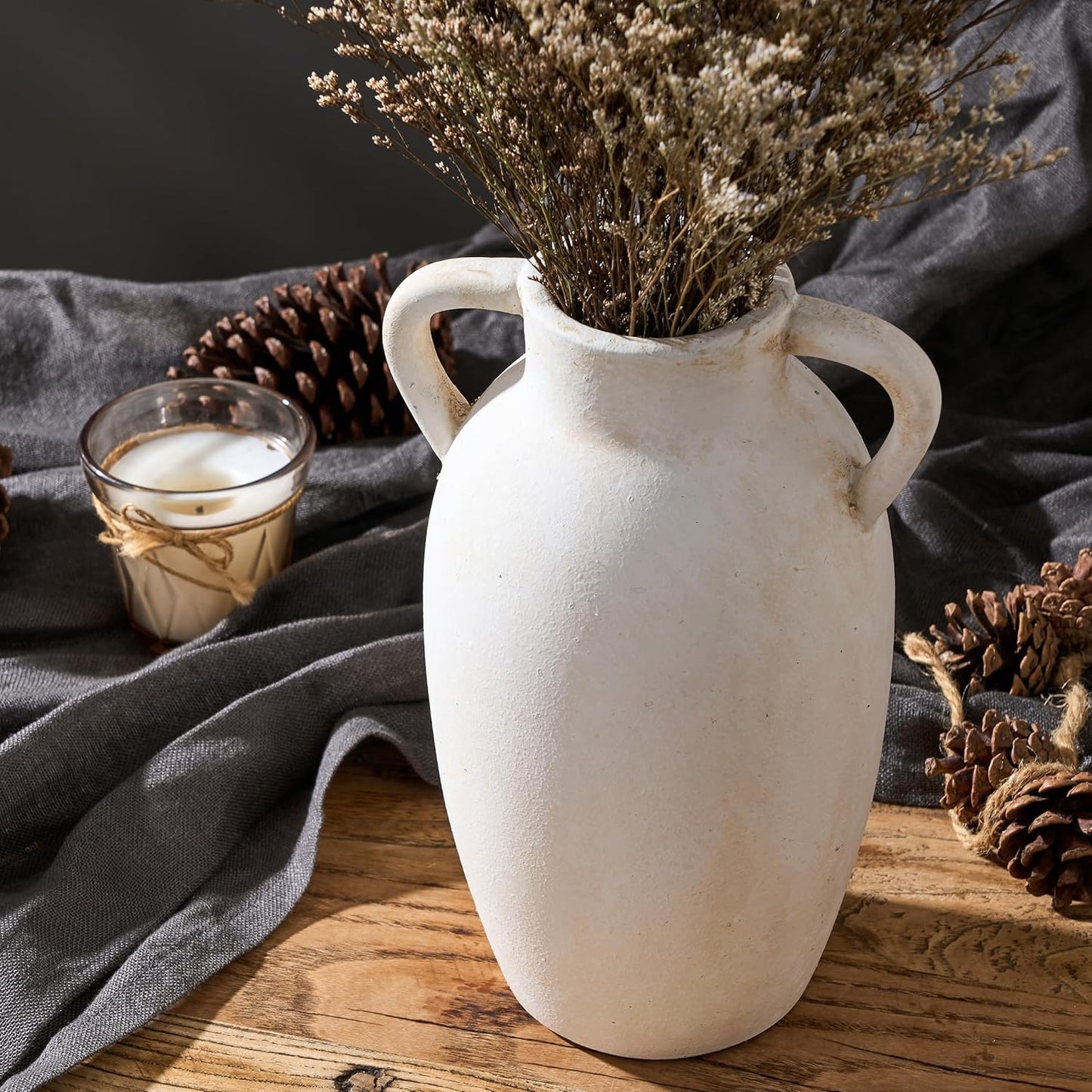 Rustic Vase / Ceramic Vase / Beige-9.84 / 9.84 Inch