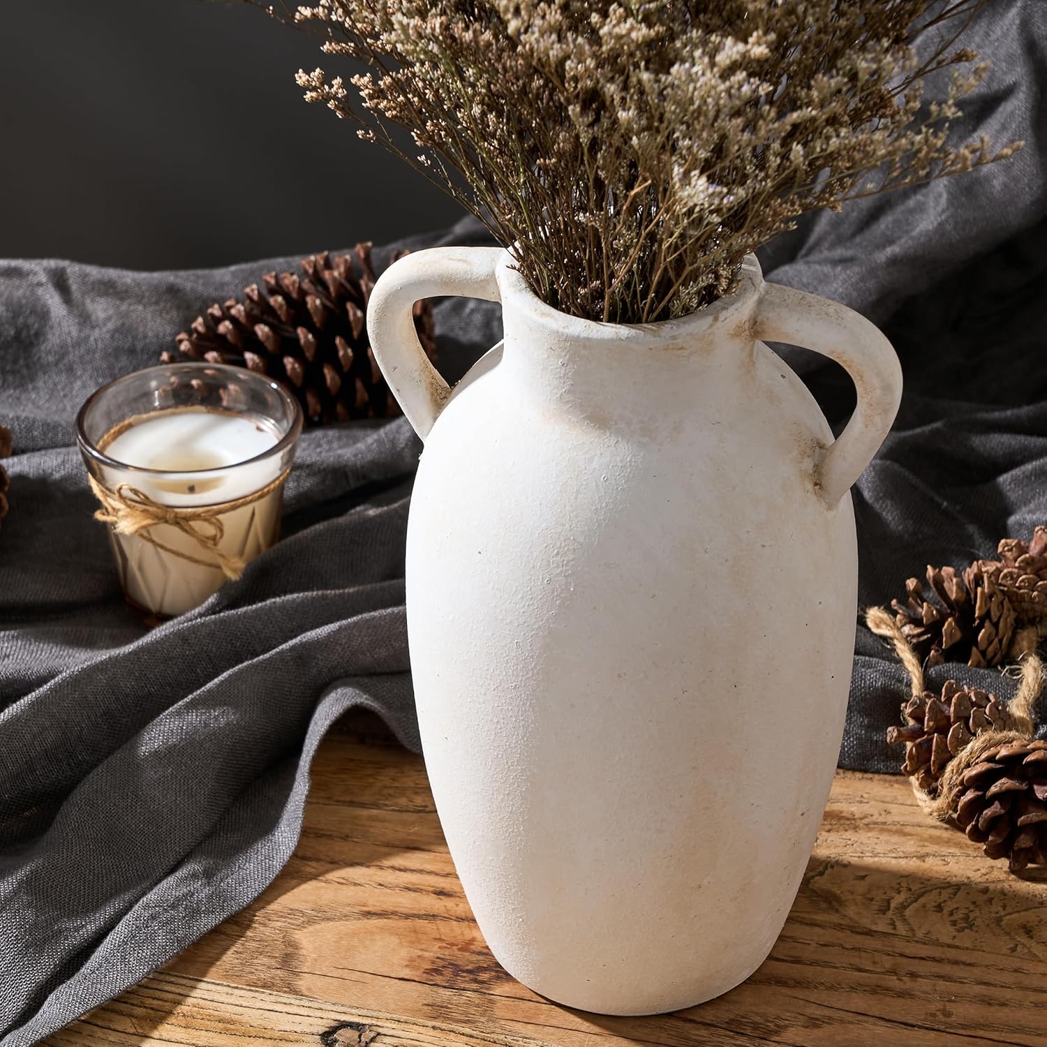 Rustic Vase / Ceramic Vase / Beige-9.84 / 9.84 Inch