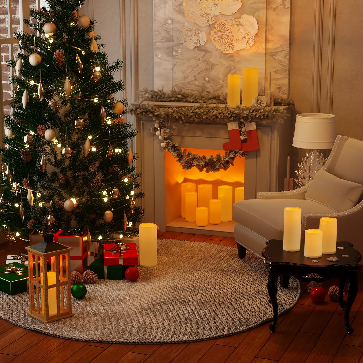 12" x 5" Ivory Large Waterproof Outdoor Flameless Candles Battery Operated LED Flickering Pillar Candles with Remote