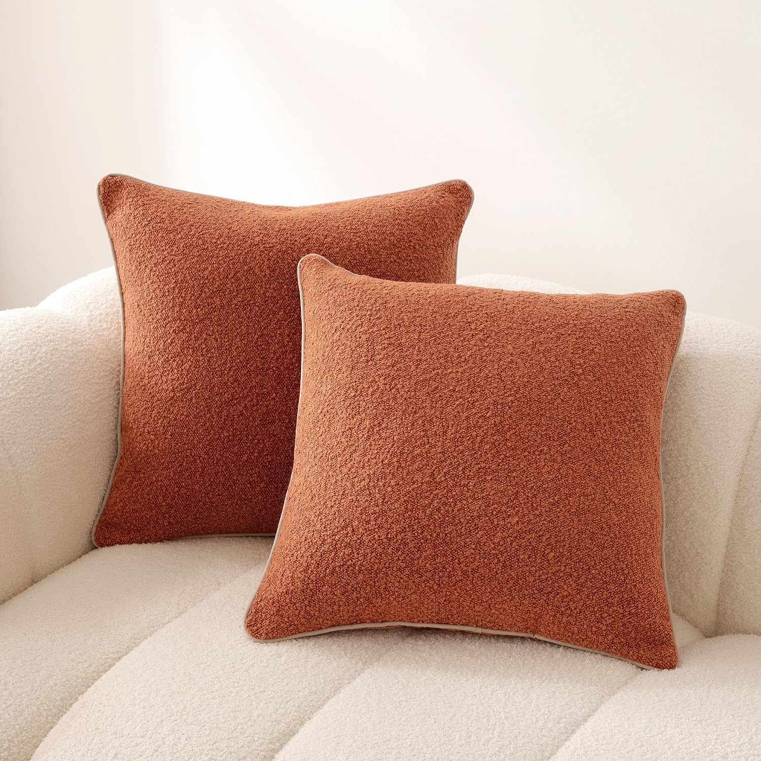 Boucle Throw Pillow Covers / Brown / 24 x 24 / Set of 2