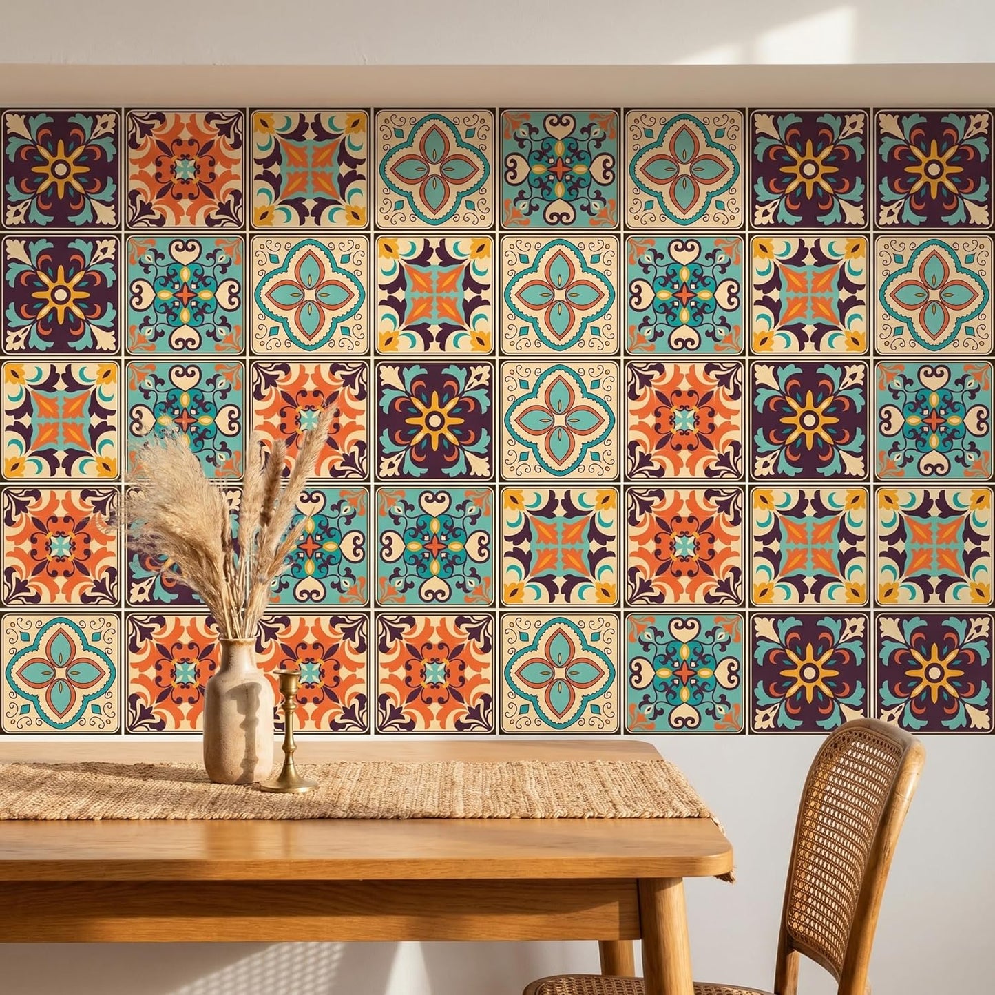 Bohemian Style Tile self-Adhesive wall Sticker / Set of 30