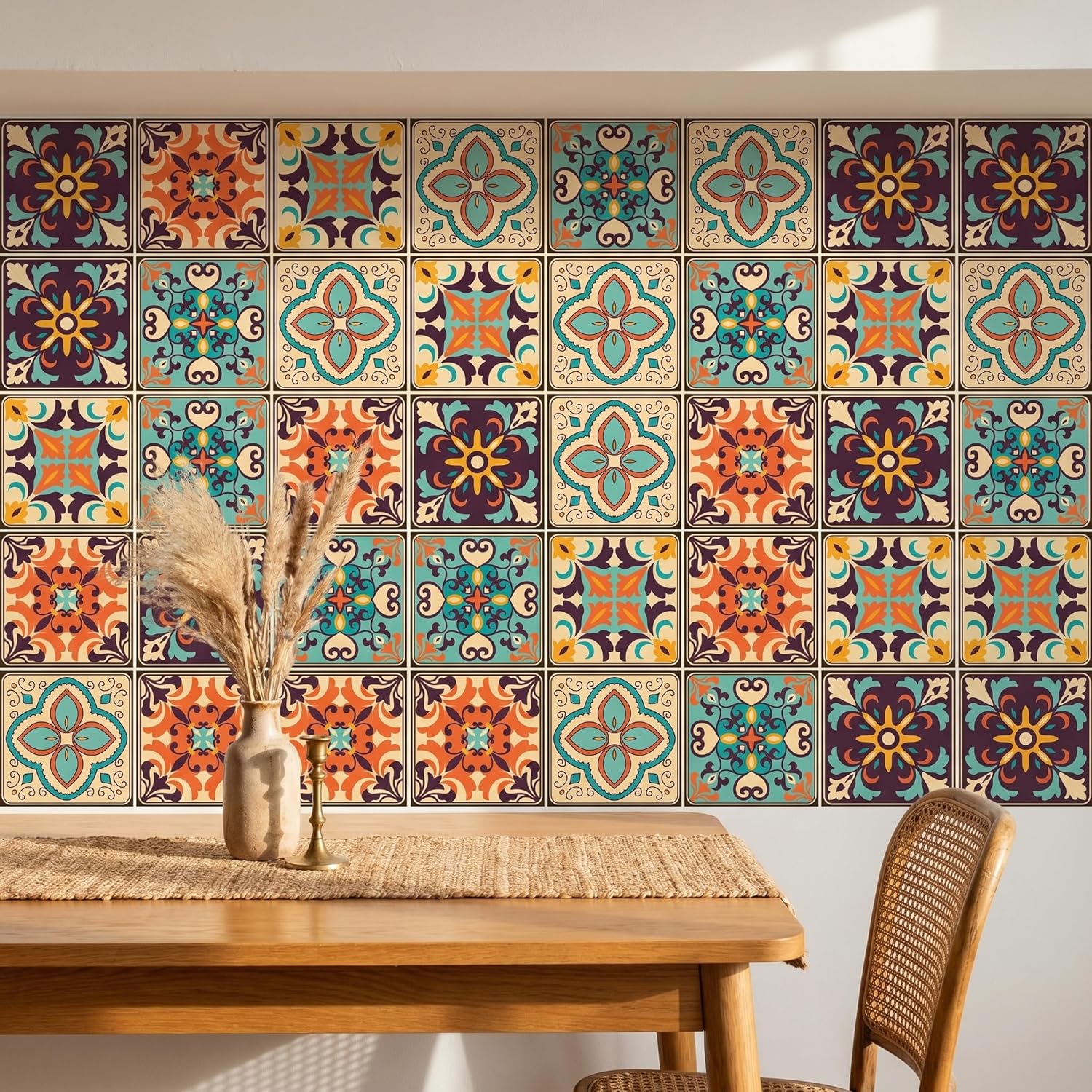 Bohemian Style Tile self-Adhesive wall Sticker / Set of 30