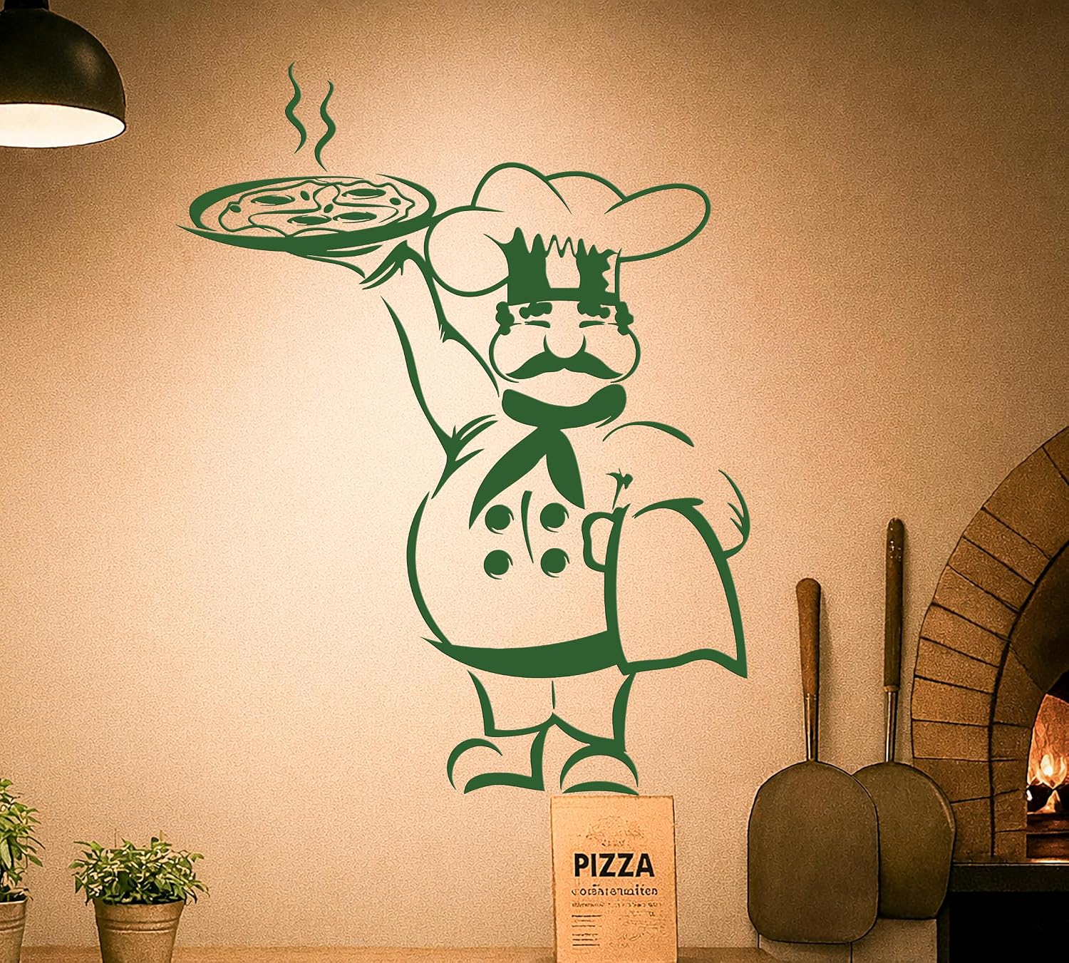 Vinyl Wall Decal Pizza Italian Restaurant Chef Kitchen Cooking Food / 28.5 x 36.75 / L In / Black