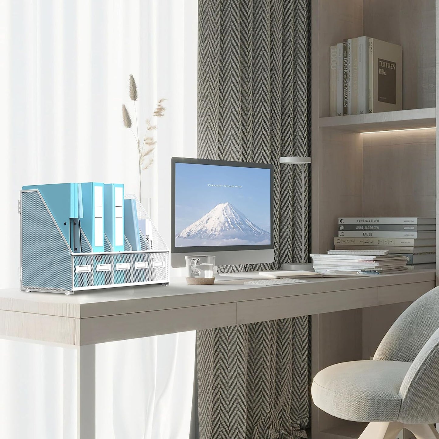 Desk Organizers Metal Desk Magazine File Holder with 5 Vertical Compartments Rack File Organizer for Office Desktop