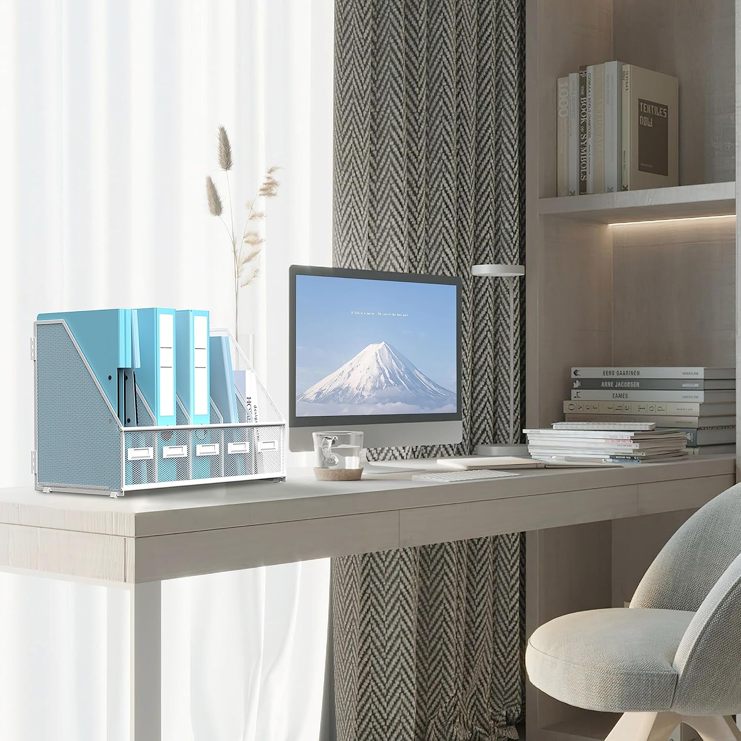 Desk Organizers Metal Desk Magazine File Holder with 5 Vertical Compartments Rack File Organizer for Office Desktop