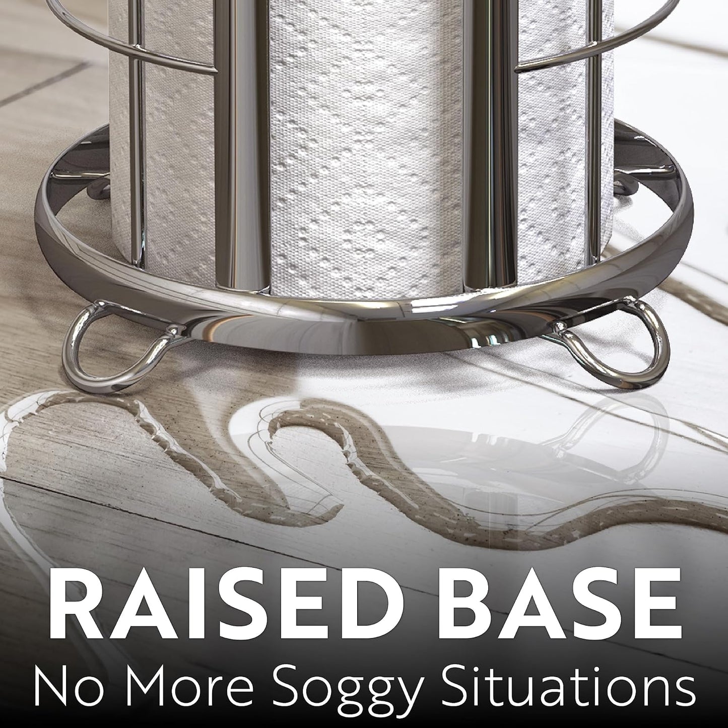 BROOKSTONE, Shiny Chrome Toilet Paper Holder, Freestanding Bathroom Tissue Organizer, Minimalistic Storage Solution