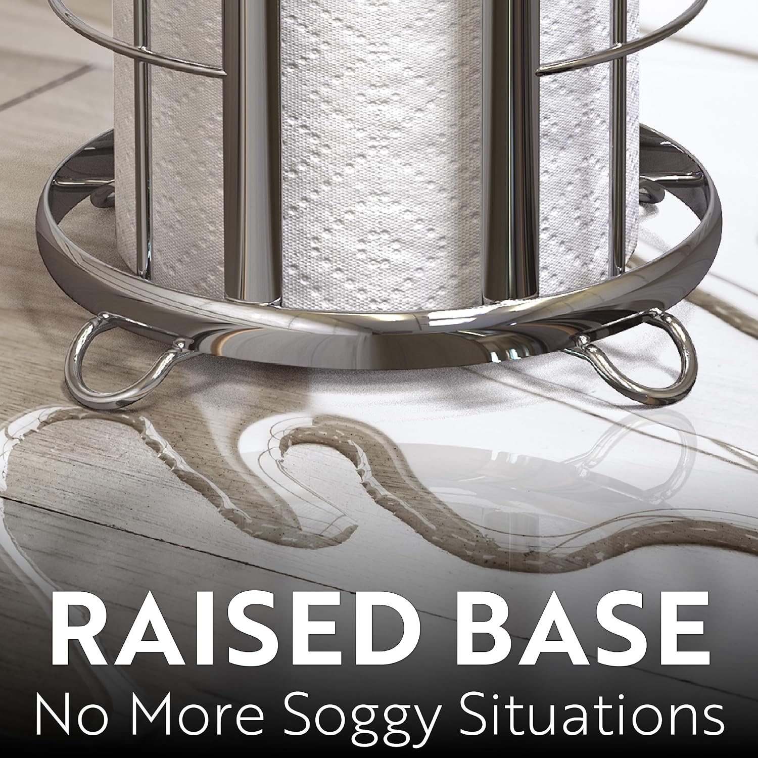 BROOKSTONE, Shiny Chrome Toilet Paper Holder, Freestanding Bathroom Tissue Organizer, Minimalistic Storage Solution