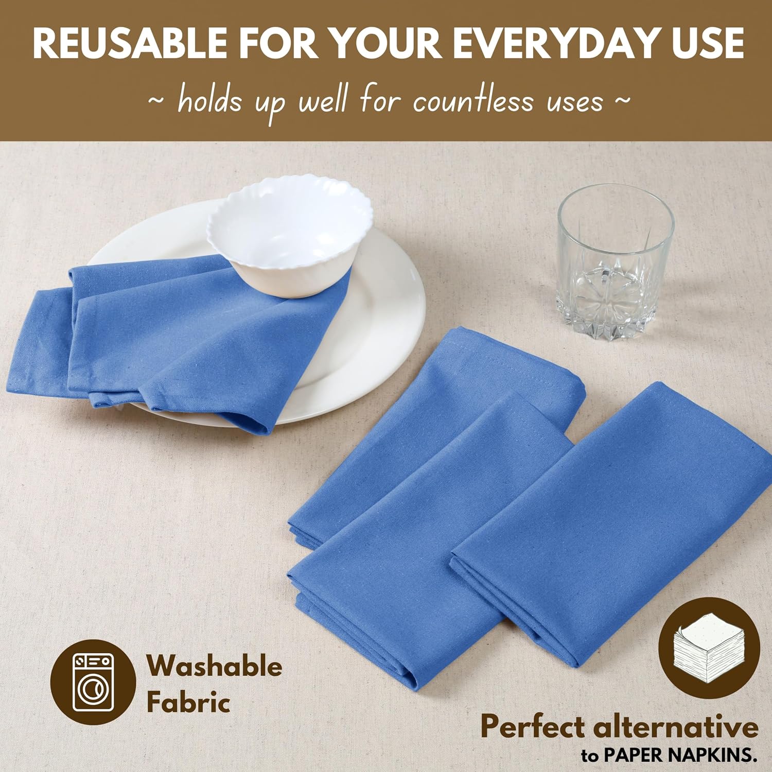 Native Fab Sky Blue Easter Cloth Napkins Set of 12-100% Cotton Spring Dinner Napkins 17x17 - Premium Hotel Quality