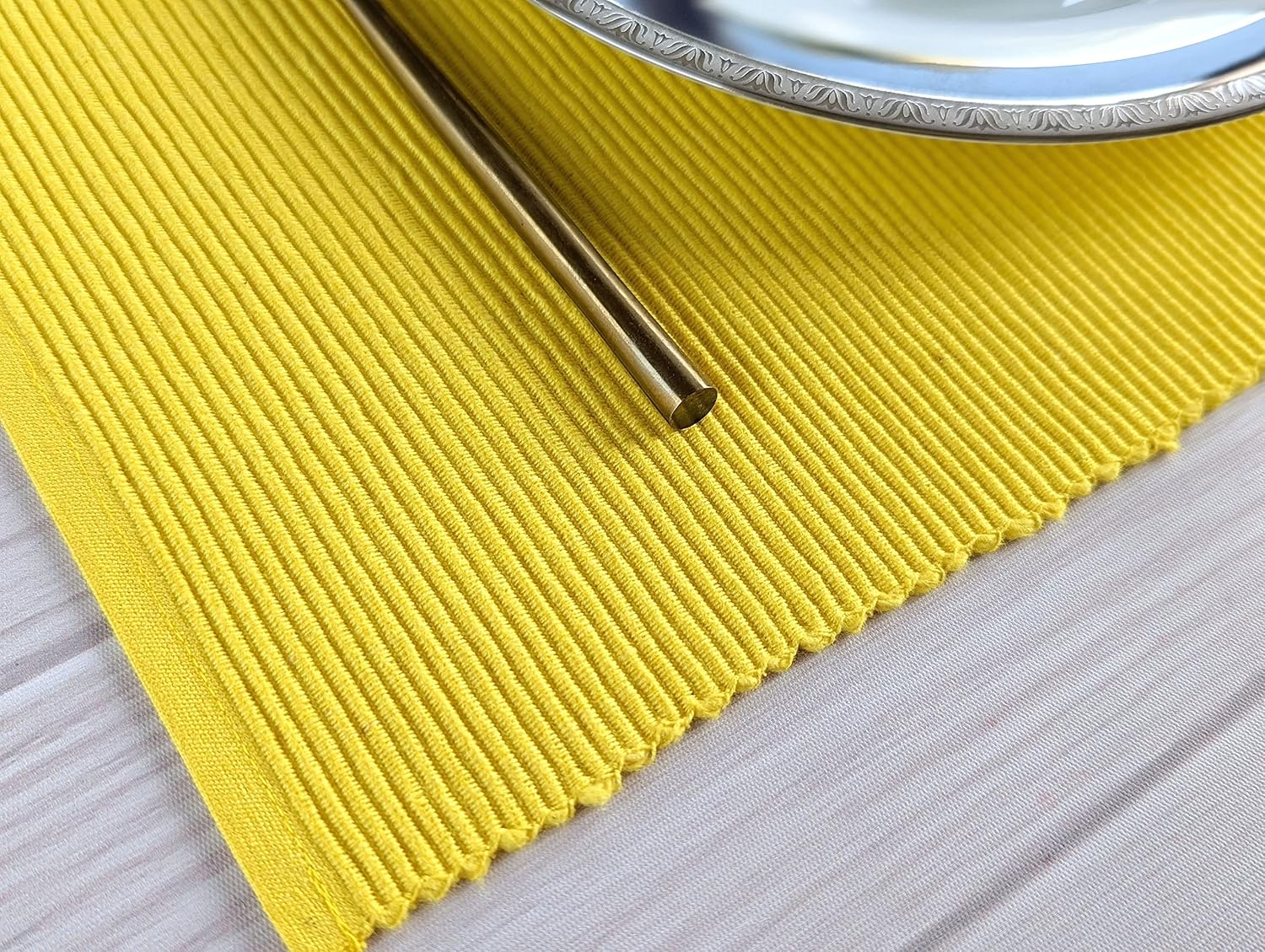 100% Cotton Ribbed Placemats - Set of 4-13 x 19 Inches - Yellow - Everyday/Thanksgiving/Fall Thick Construction Fabric