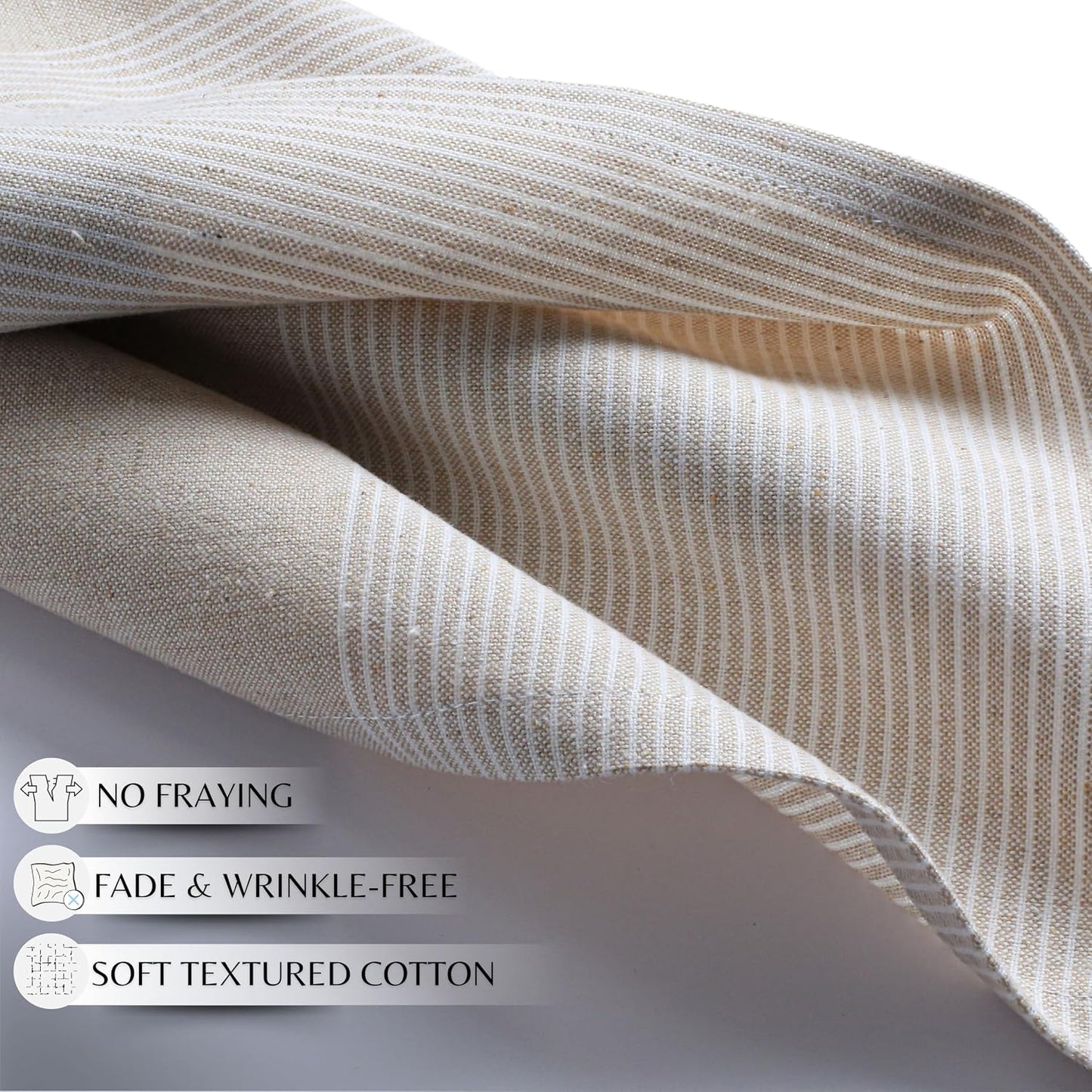 Ramanta Home Cloth Napkins Set of 12 18x18 Inches - Beige | Block Striped Dinner Napkins for Farmhouse Wedding