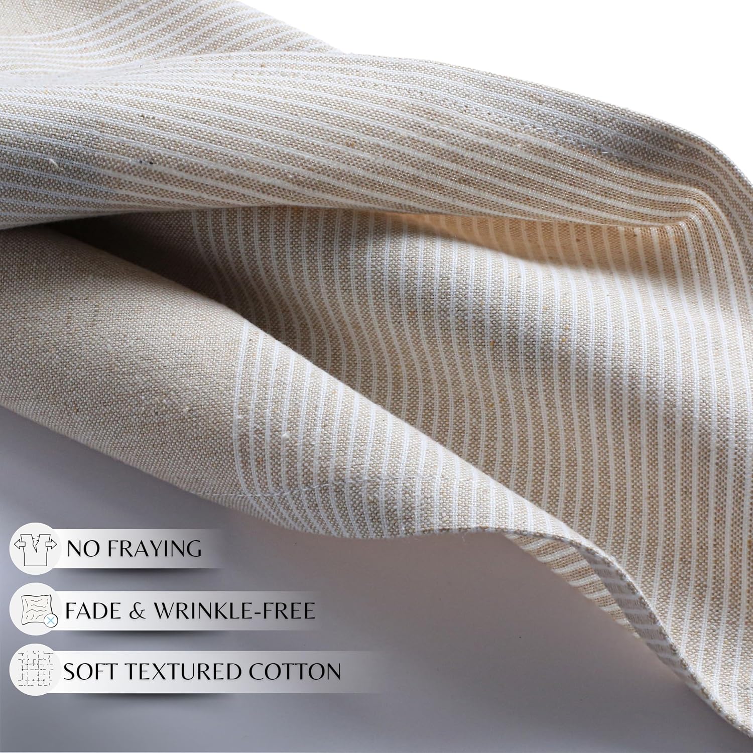 Ramanta Home Cloth Napkins Set of 12 18x18 Inches - Beige | Block Striped Dinner Napkins for Farmhouse Wedding