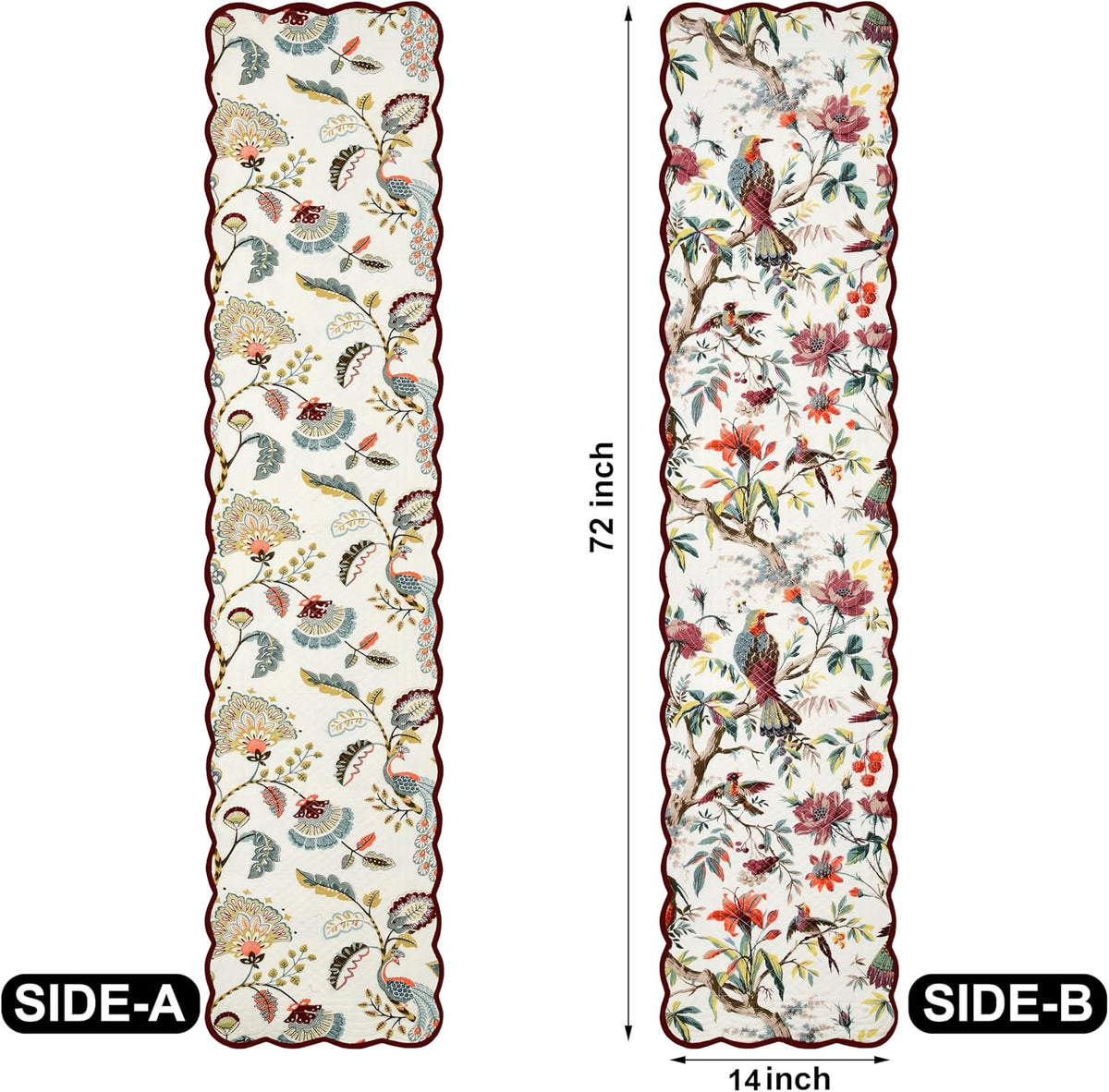 Espresso Feather - Bloom Collection Luxury Handcrafted Runner (Reversible) Cotton Quilted Fabric Machine Washable –