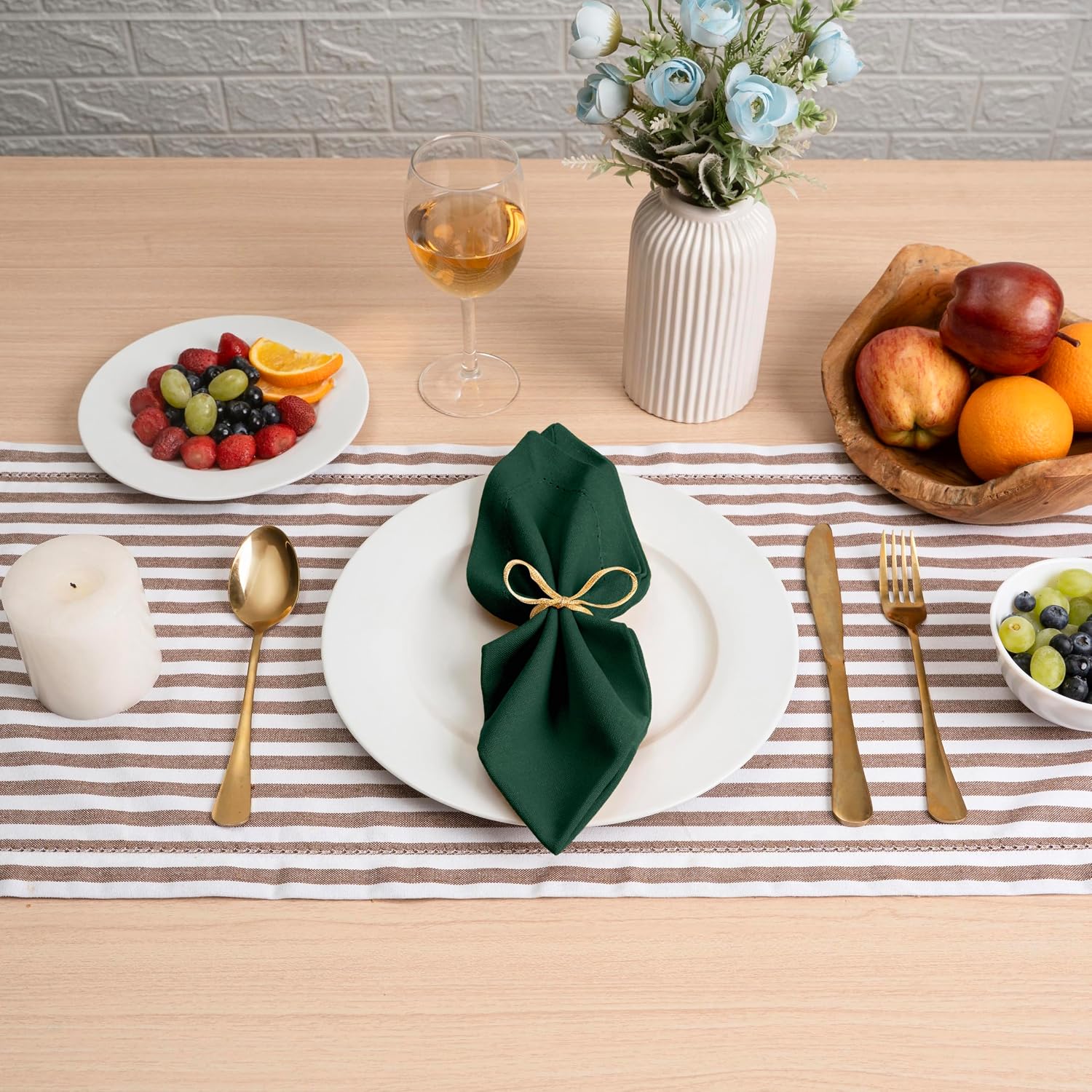 Blue Needles Set of 6 Hemstitch Linen Napkins 100% Cotton Forest Green Cloth Dinner Napkins 18x18 inches, Soft