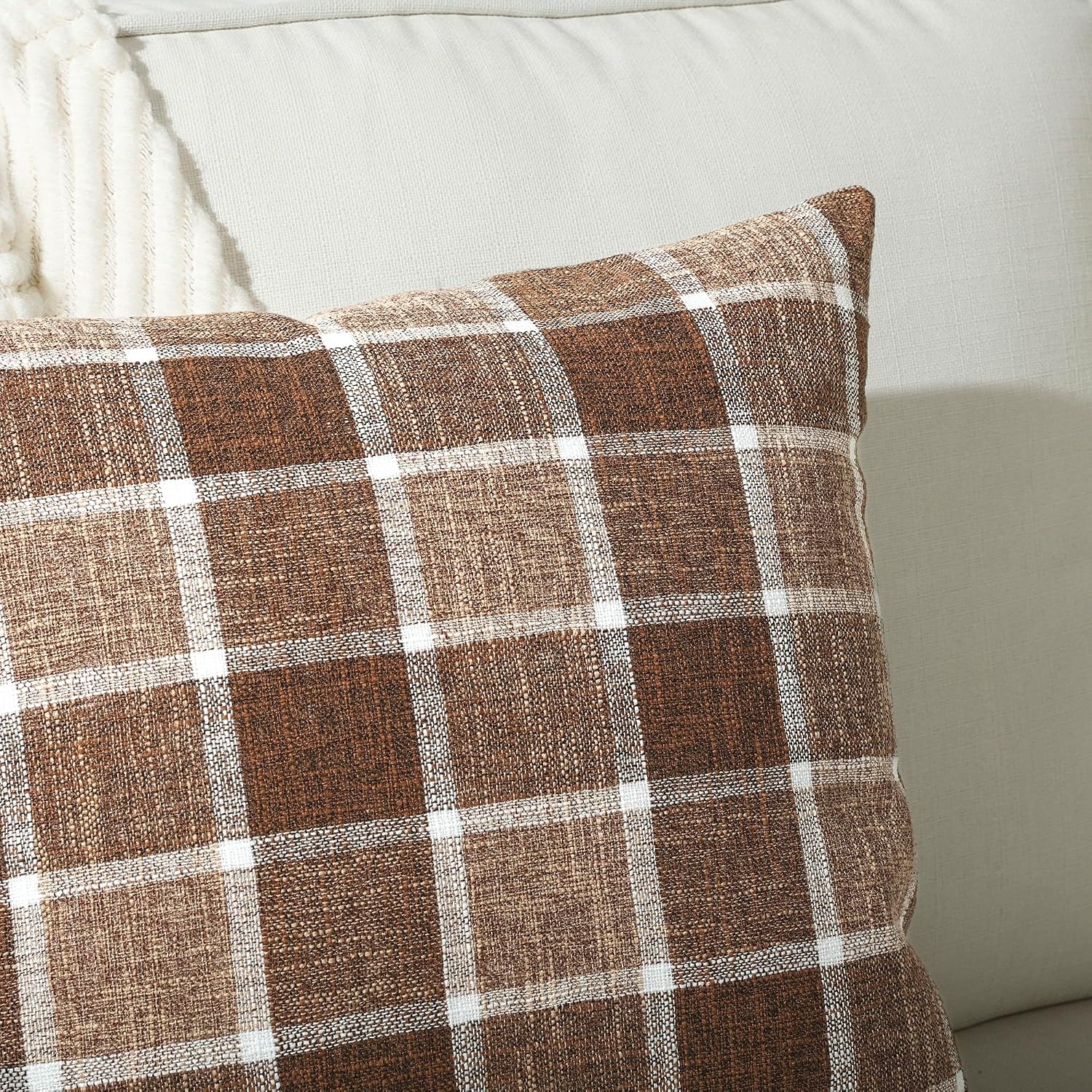 Farmhouse Plaid Decorative Cushion Covers / 18 x 18 / Check-chocolate / Set of 2