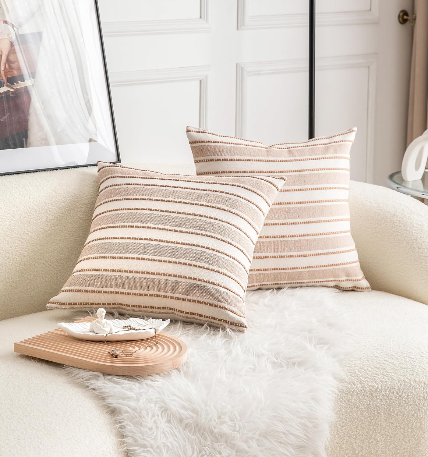 Farmhouse Textured Pillow Case / Brown / 18 x 18 / Set of 2